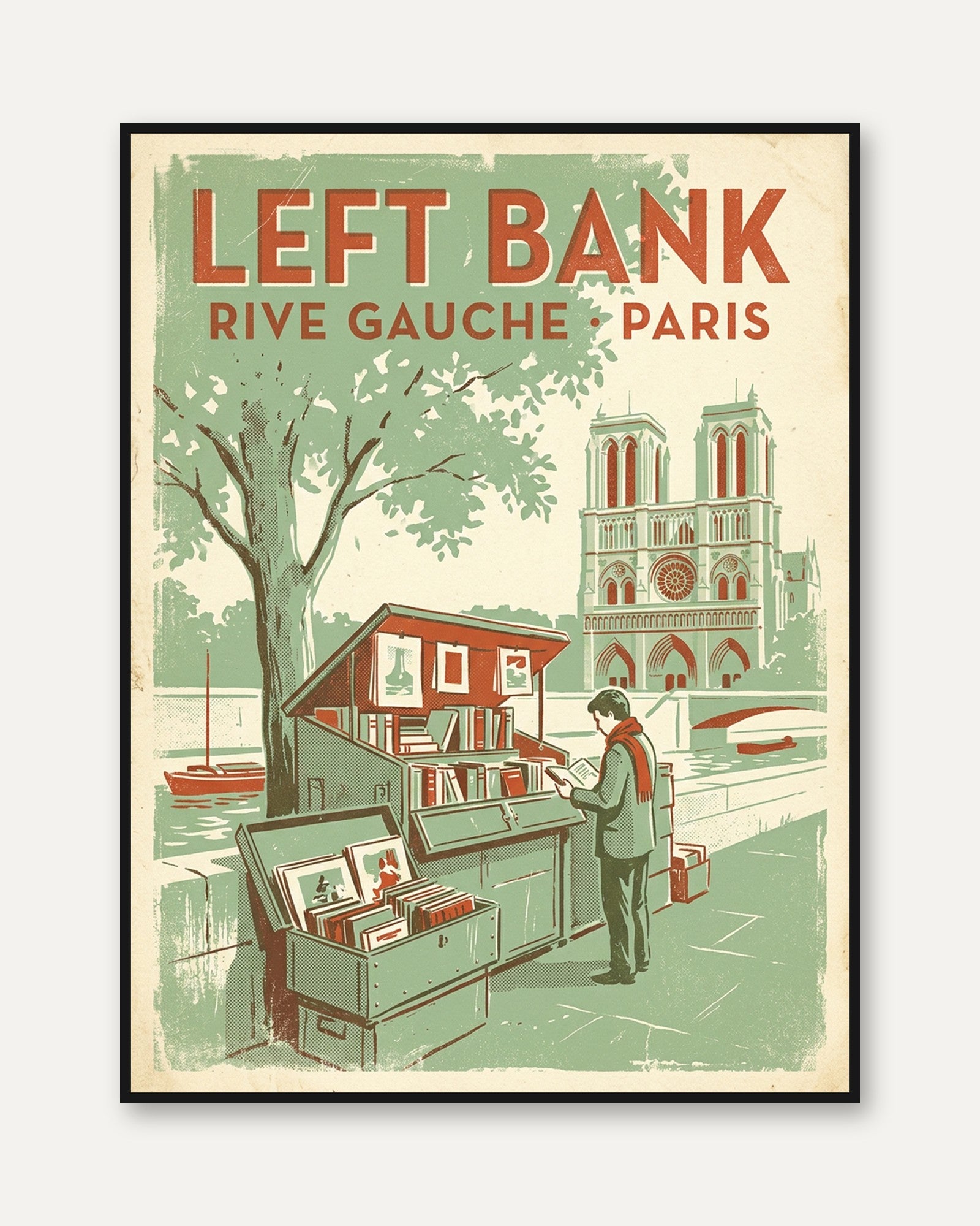 Left Bank Paris Poster: Vintage Travel Art With Notre Dame - framed