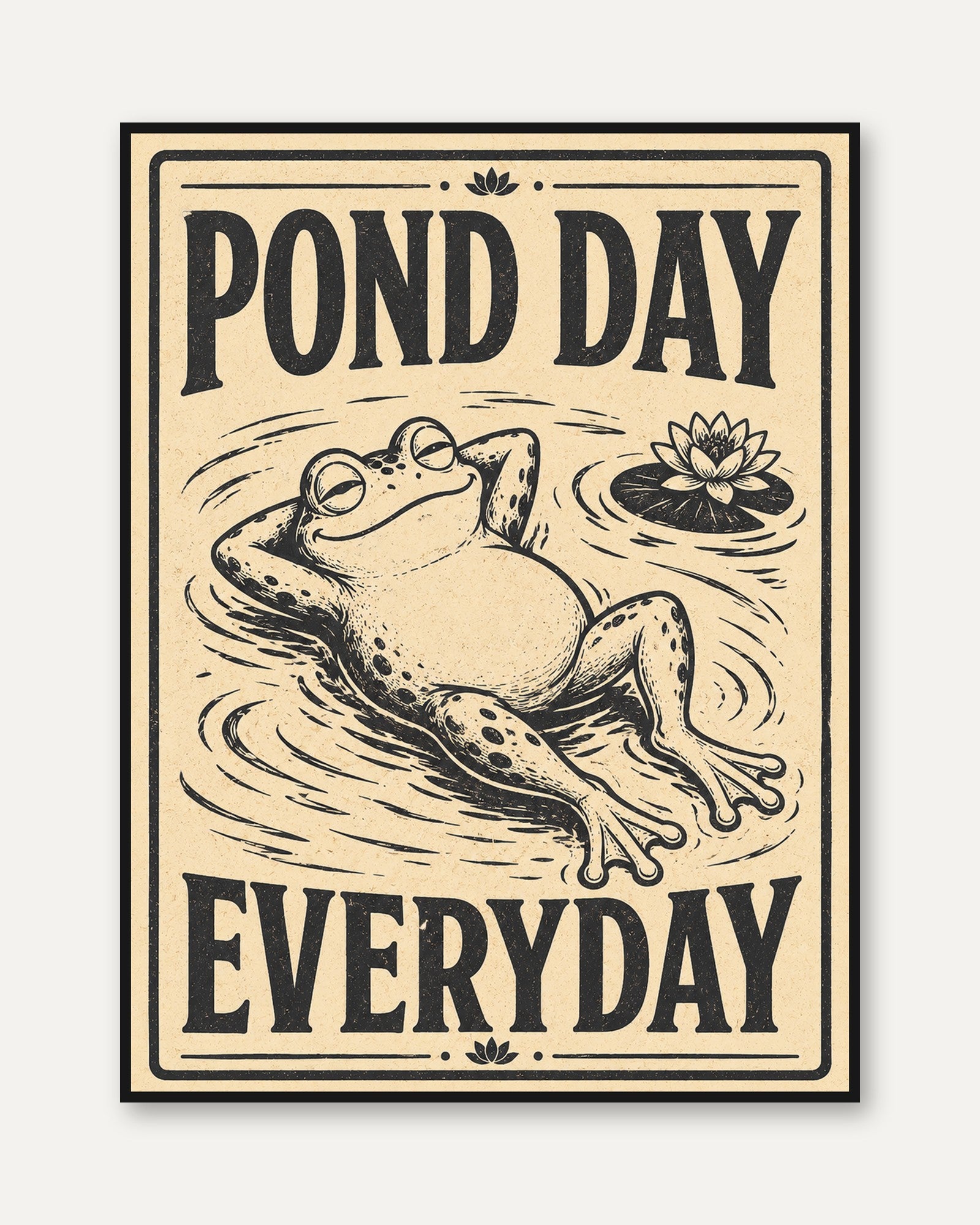 Vintage Frog Art Print: Whimsical Pond Day Poster - framed