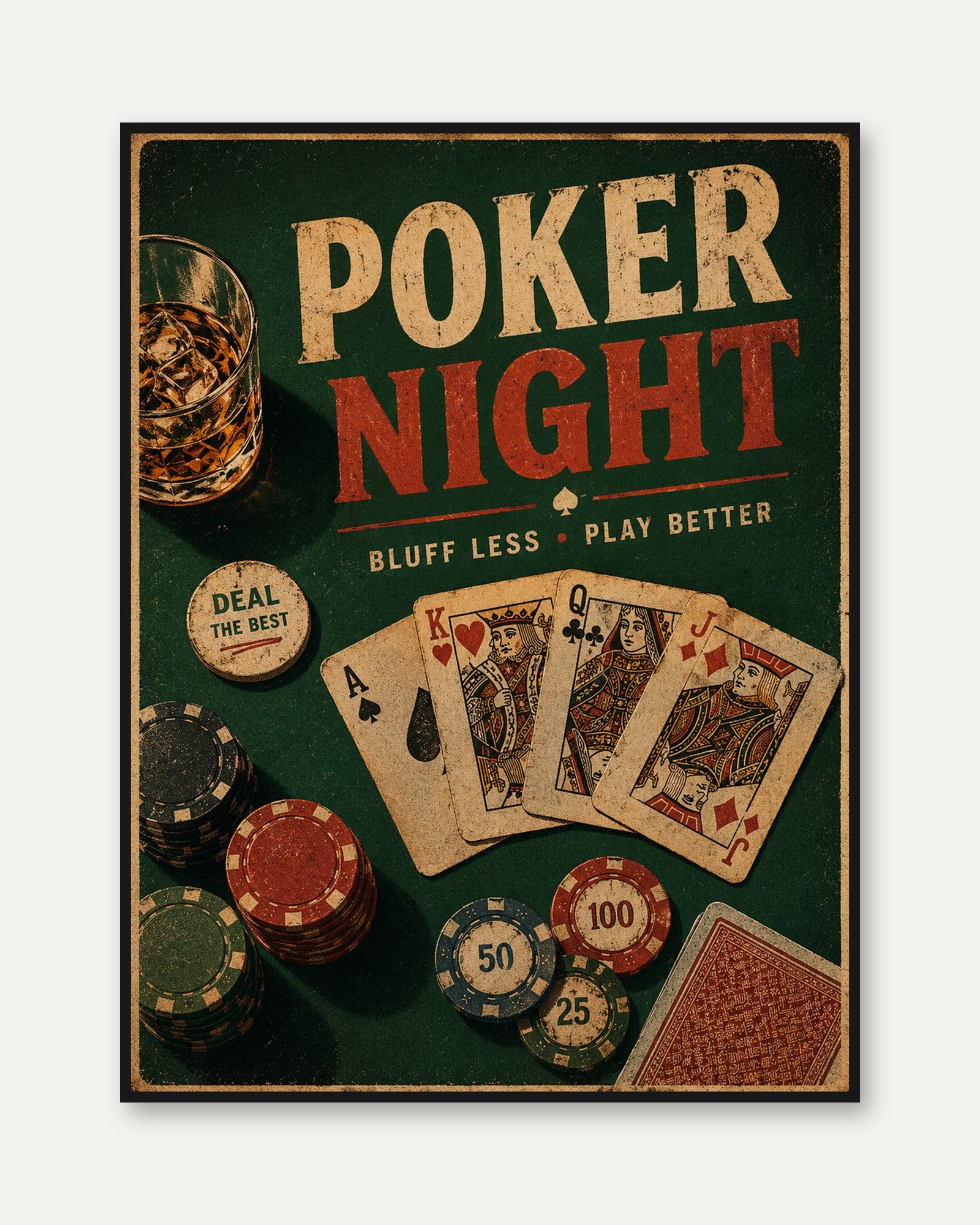 Vintage Poker Night Print – Card Game Wall Art - framed