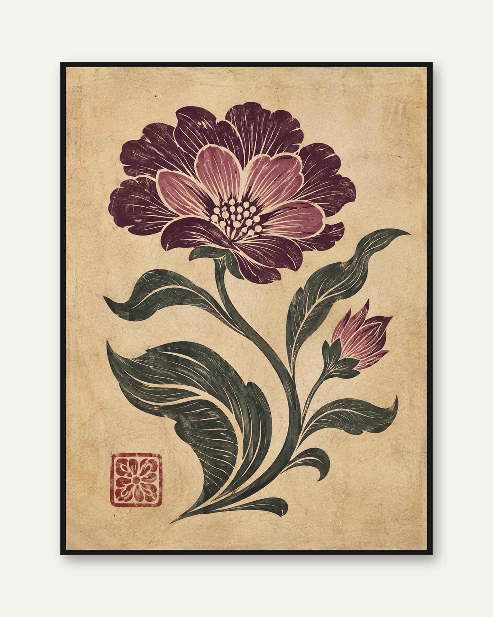 Vintage Floral Wall Art – Botanical Print - framed