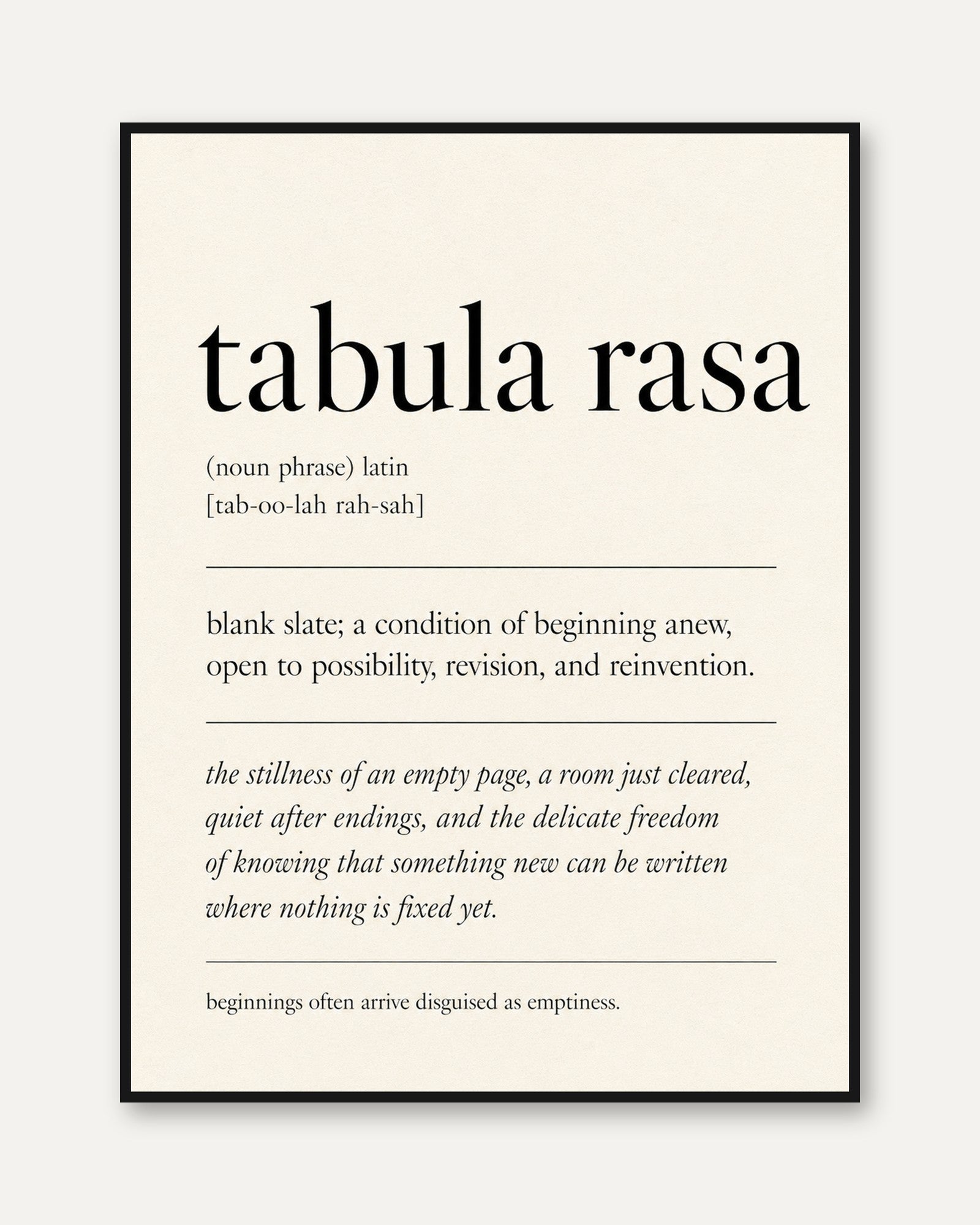 Tabula Rasa Definition Print: Minimalist Typography Wall Art - framed