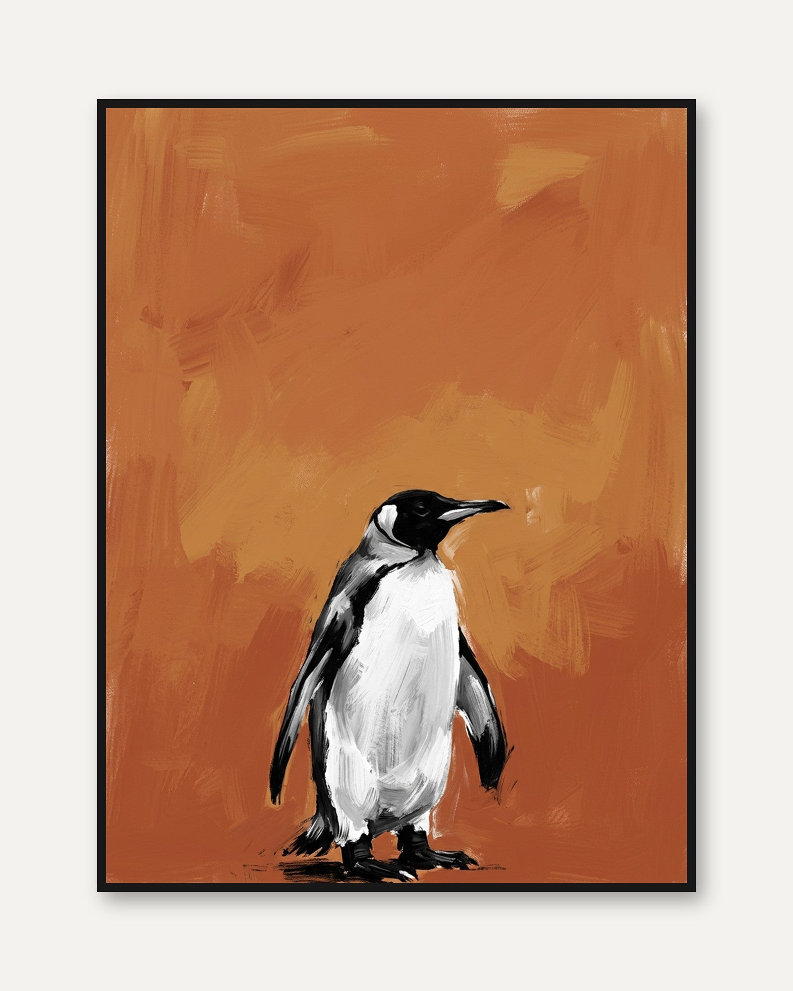 Penguin Portrait on Orange: Contemporary Wildlife Art Print - framed