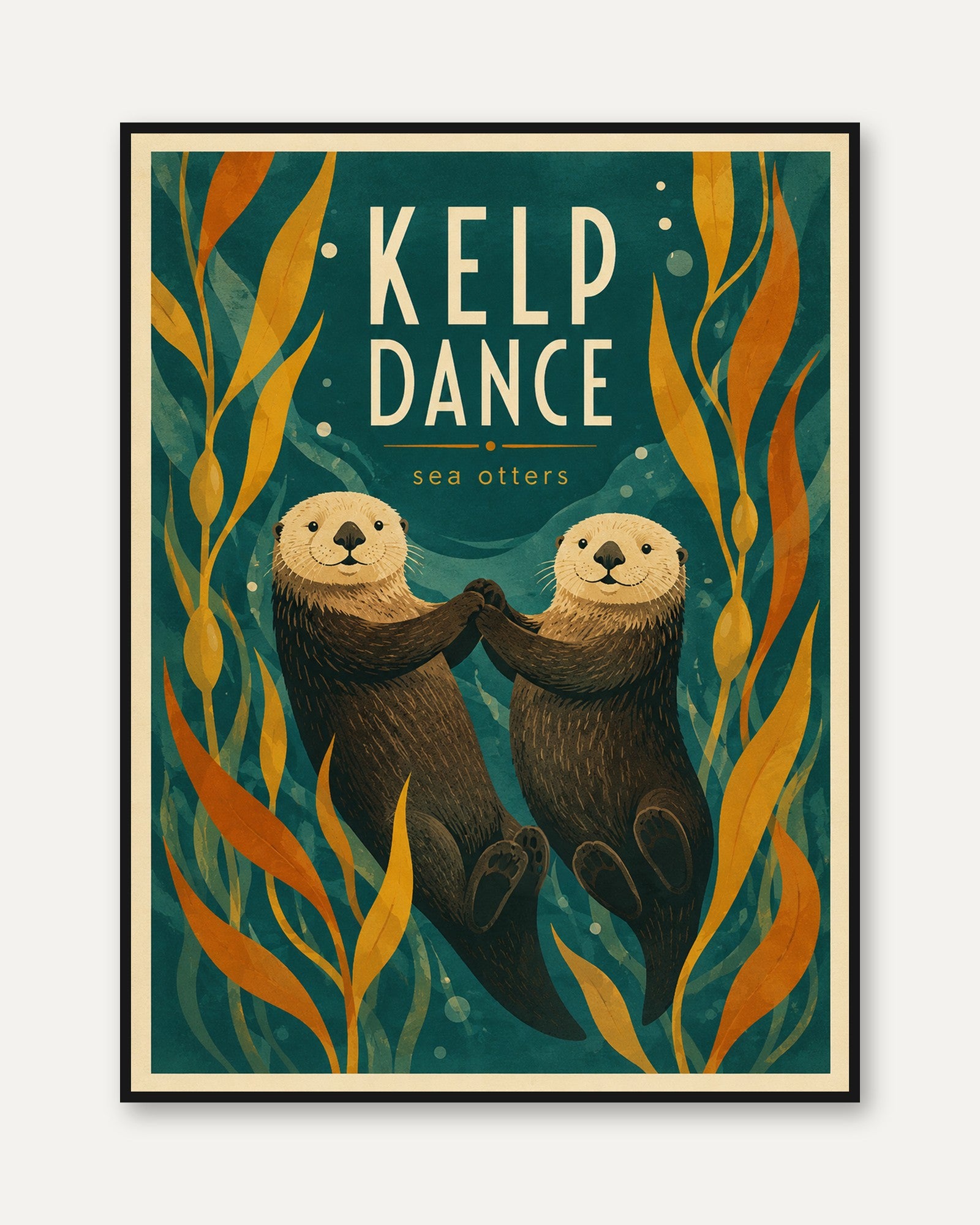Sea Otter Print — Kelp Dance Vintage Illustration - framed