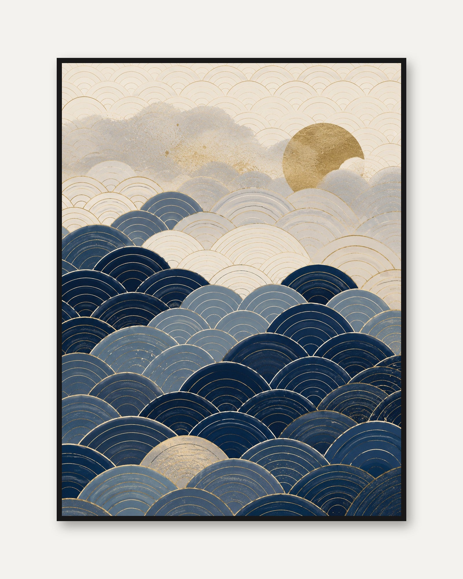 Japanese Seigaiha Wave Art Print - framed