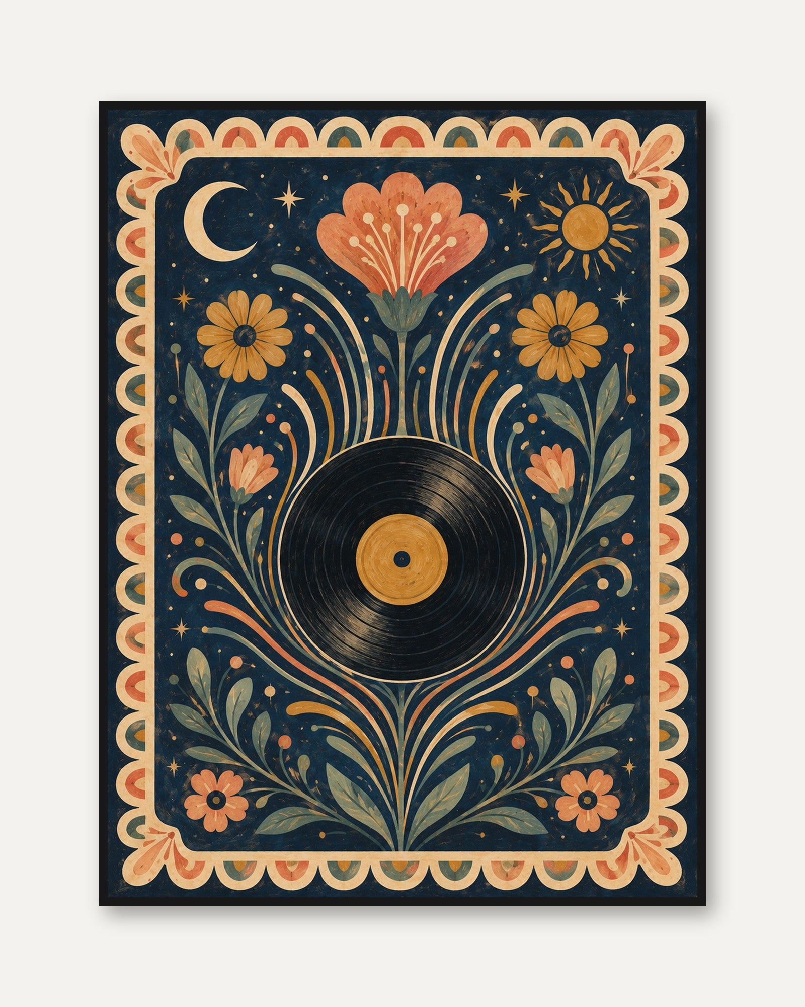 Folk Art Floral Vinyl Record Print - framed