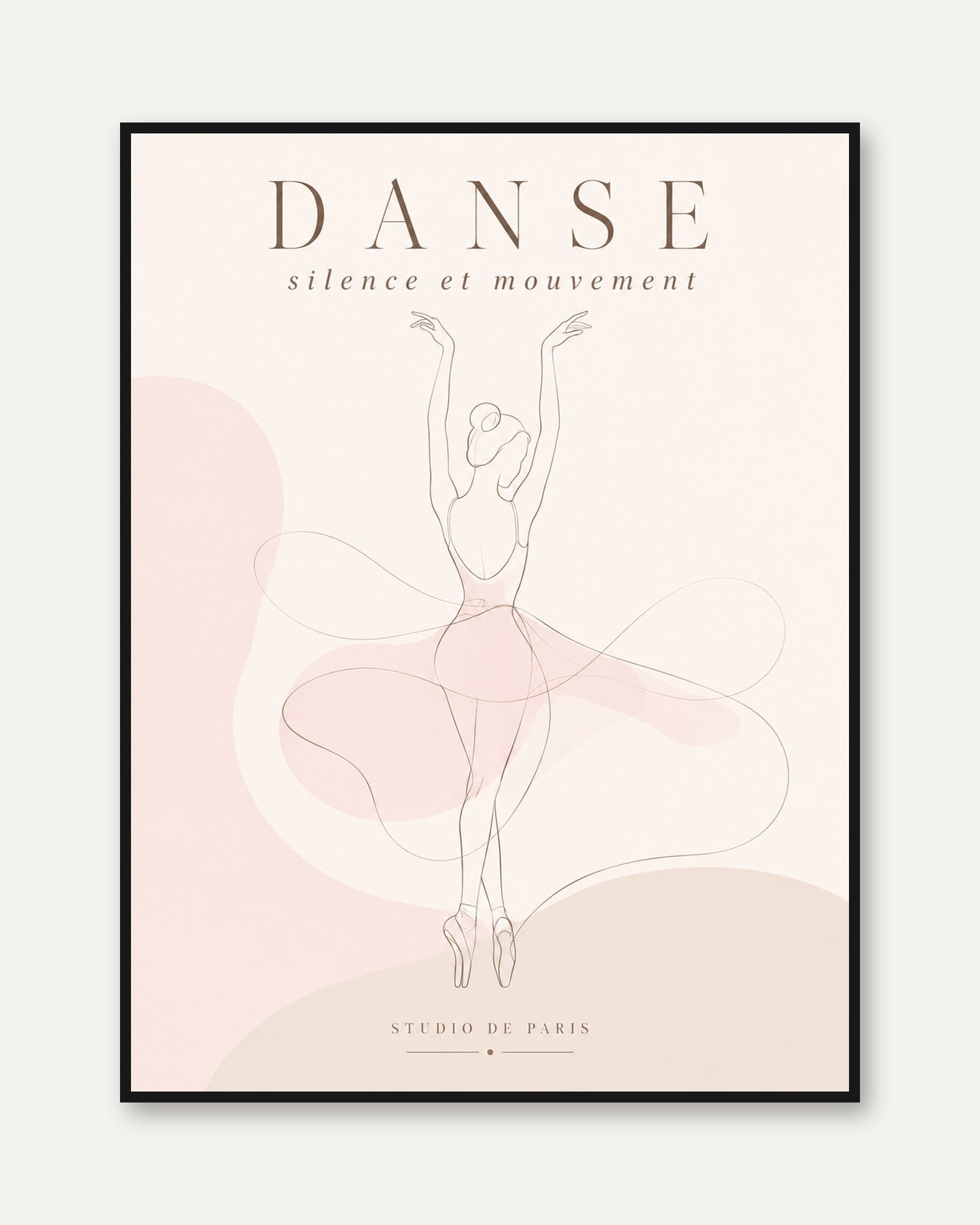 Ballerina Line Art Print: Minimalist Blush Pink Dance Poster - framed
