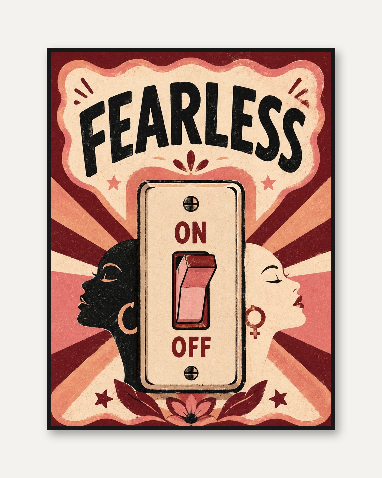 Fearless Feminist Art Print: Retro Empowerment Poster - framed
