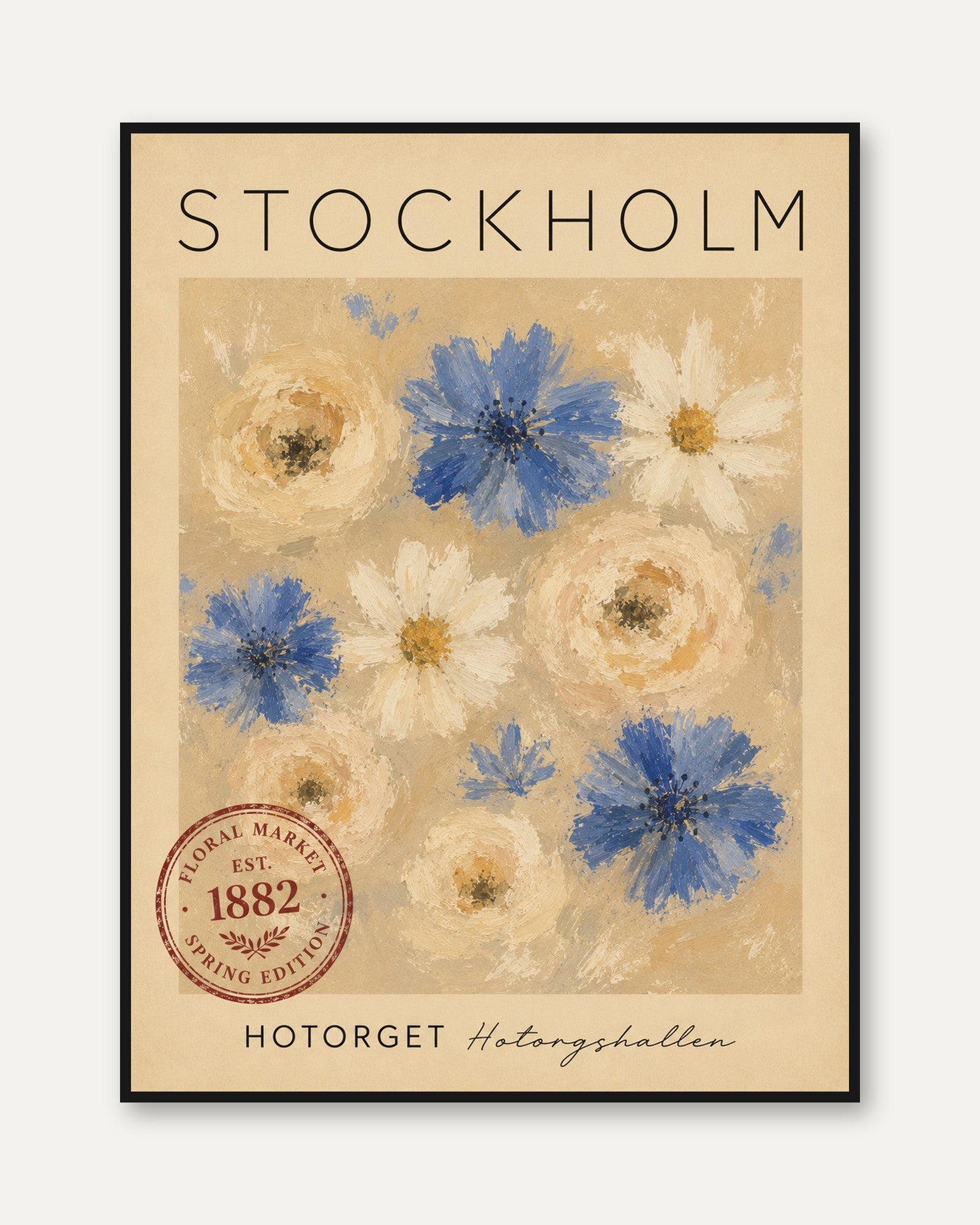 Stockholm Travel Poster – Vintage Floral Print - framed