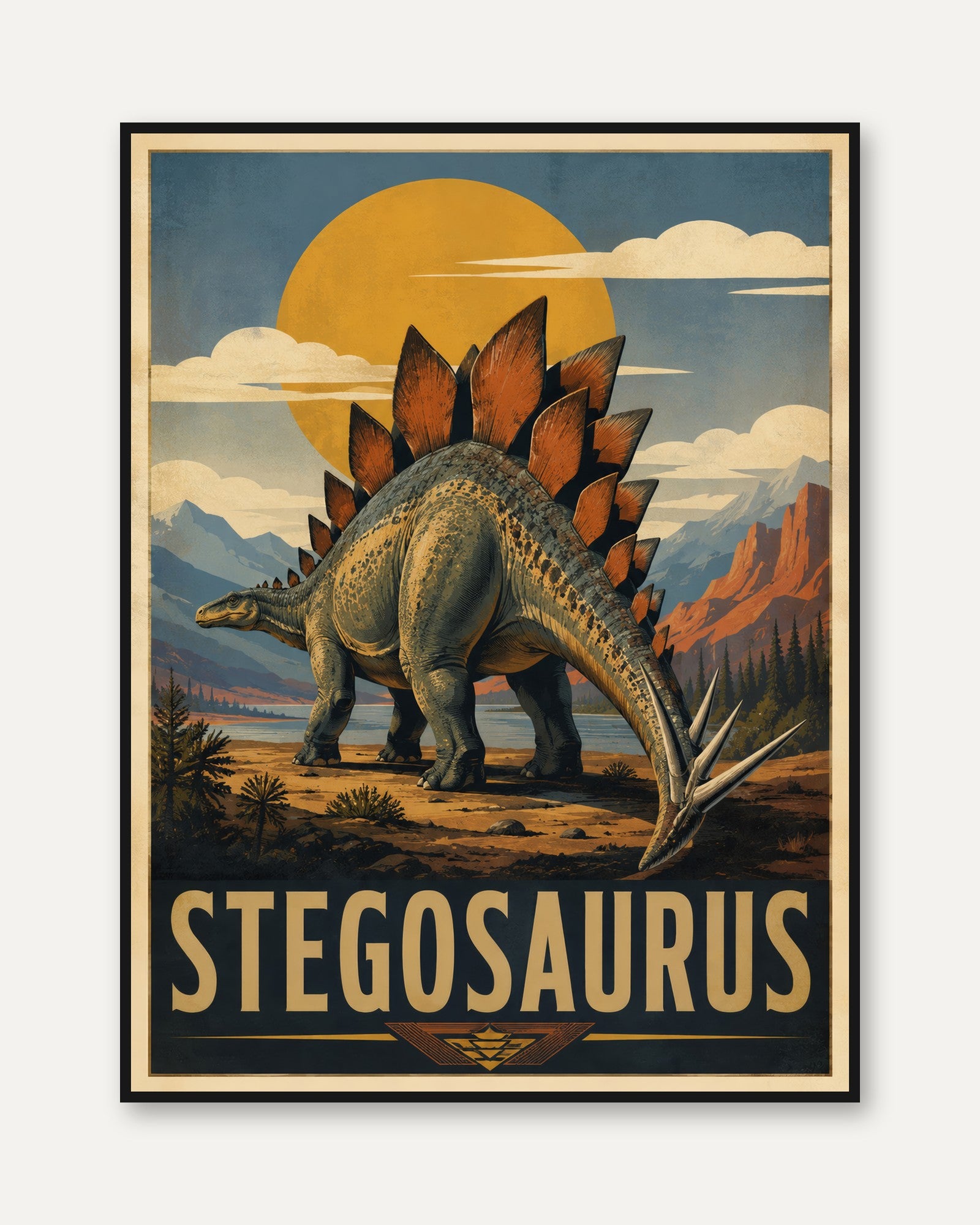 Stegosaurus Dinosaur Print: Vintage Travel Poster for Kids' Rooms - framed