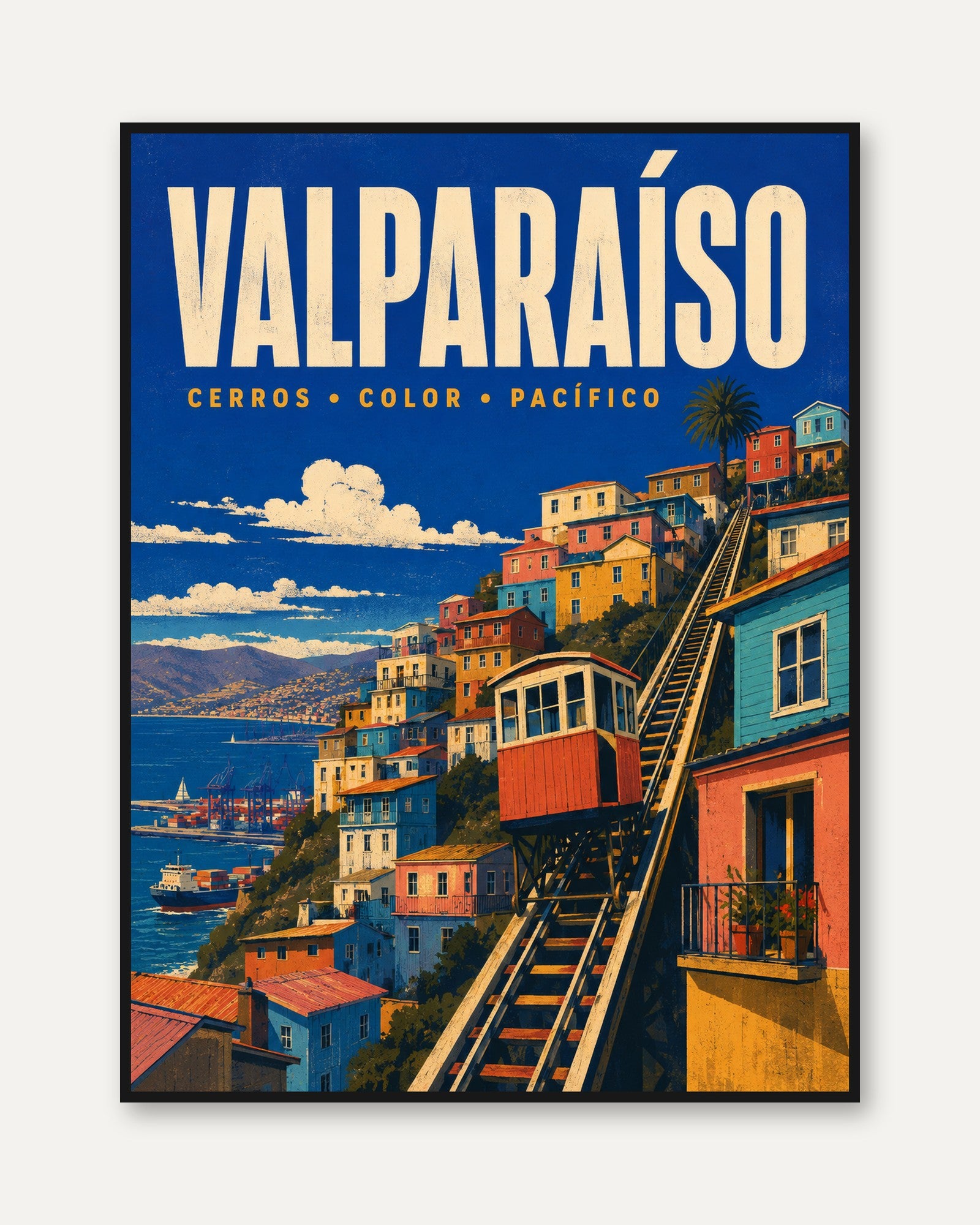 Valparaiso Travel Poster – Chile Wall Art - framed