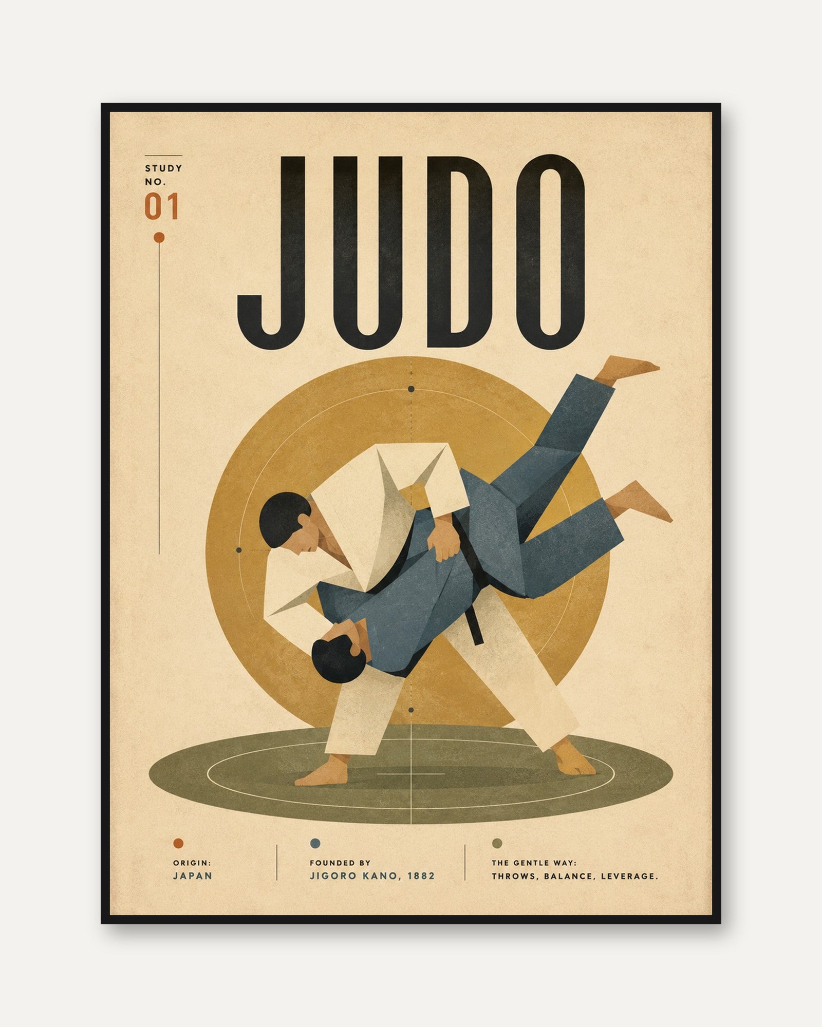 Judo Martial Arts Poster: Vintage Geometric Mid-Century Design - framed