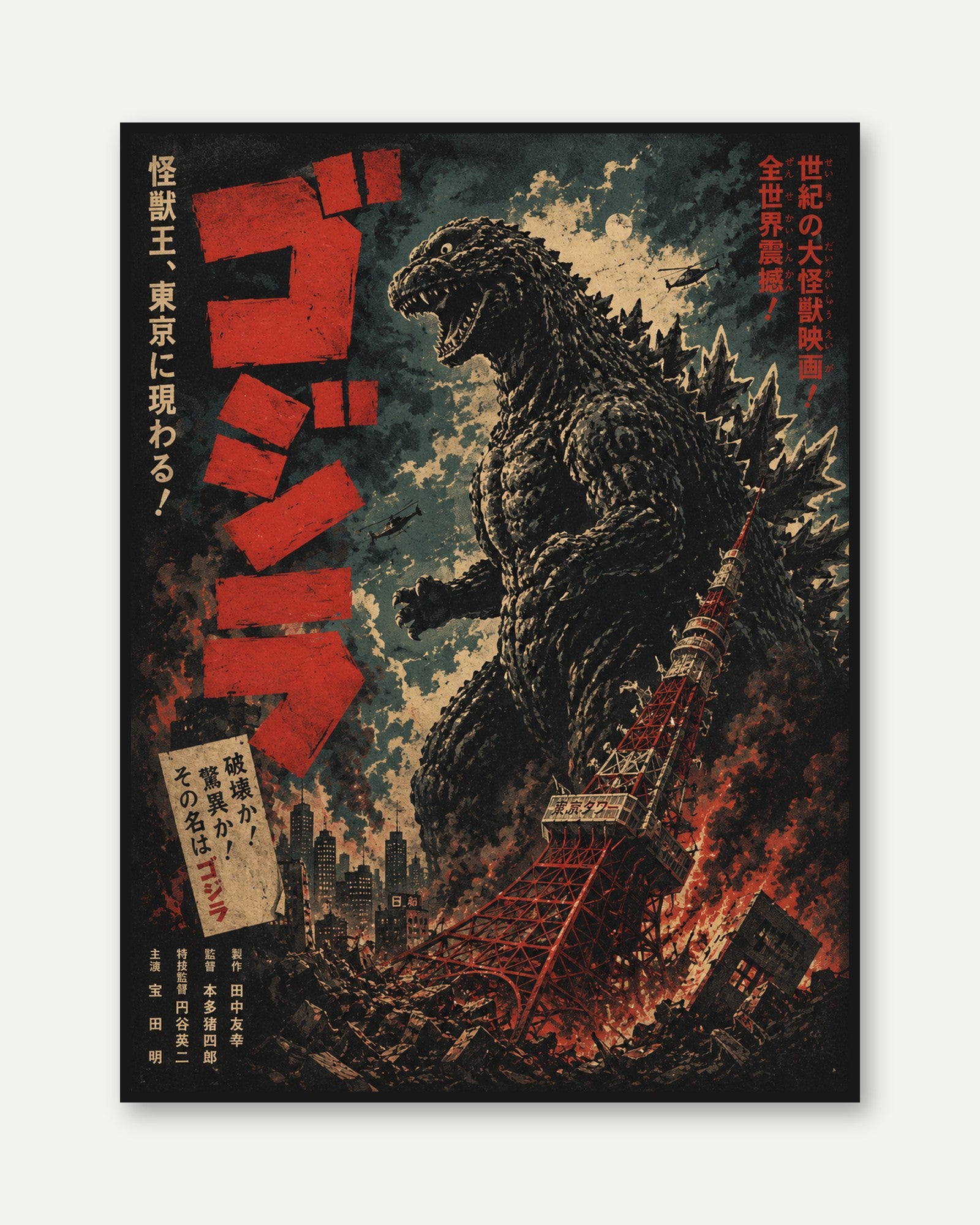 Japanese Monster Poster – Vintage Kaiju Print - framed