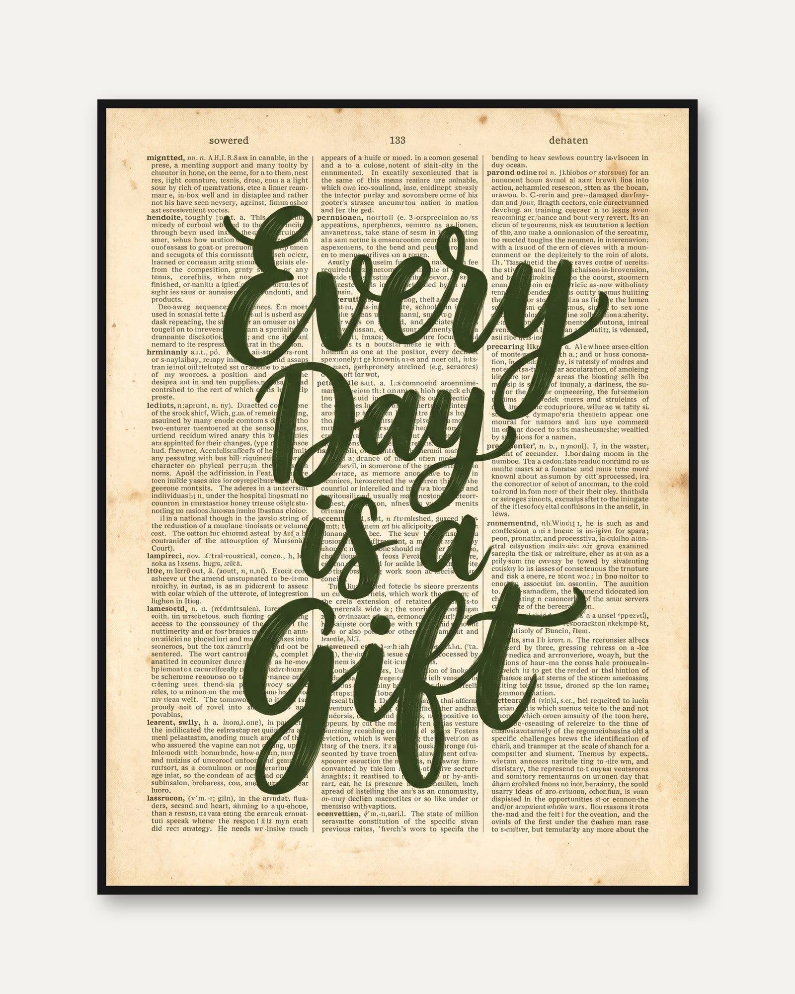 Gratitude Wall Art: Vintage Book Page Print - framed