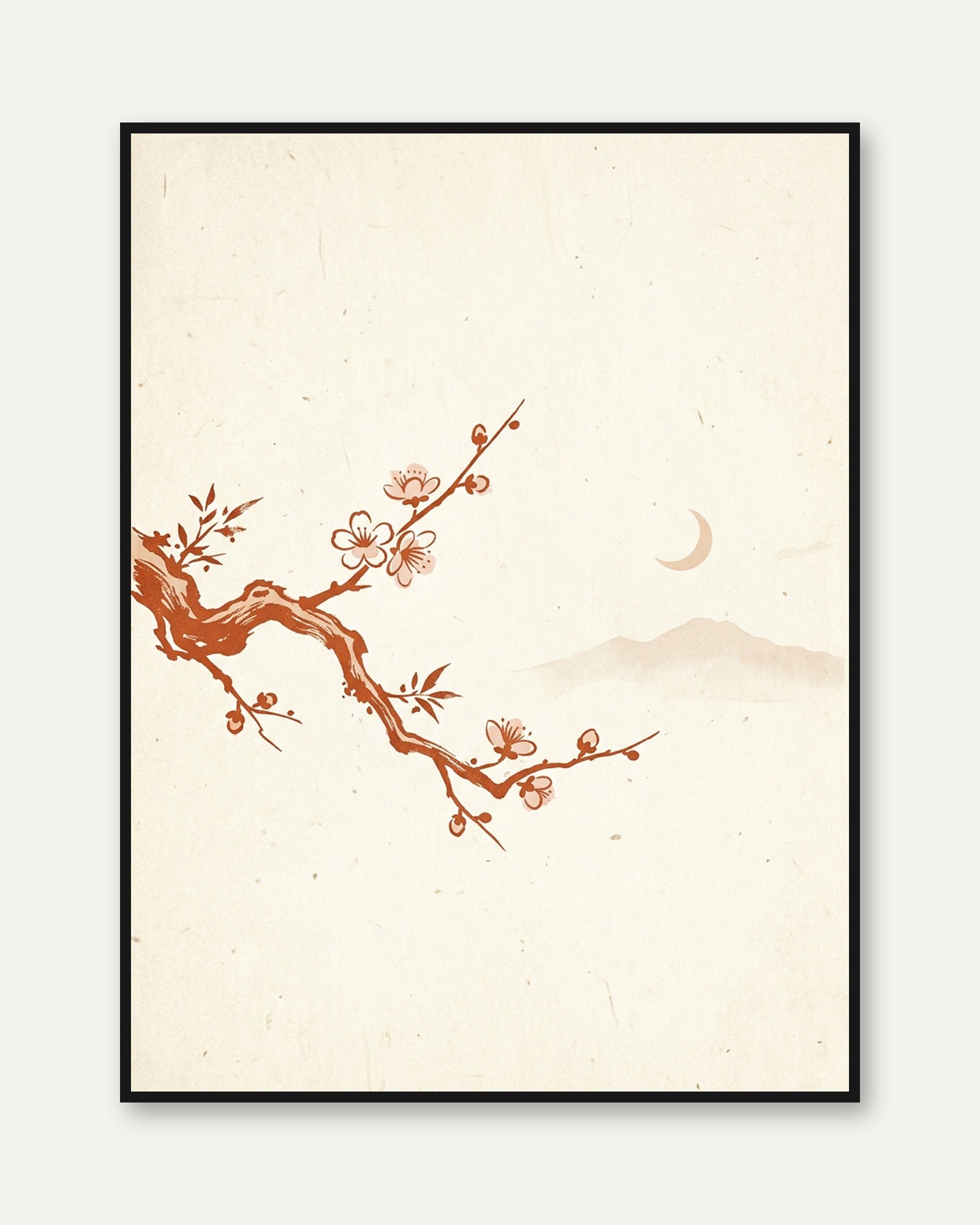 Cherry Blossom Branch Art Print: Japanese Minimalist Design - framed