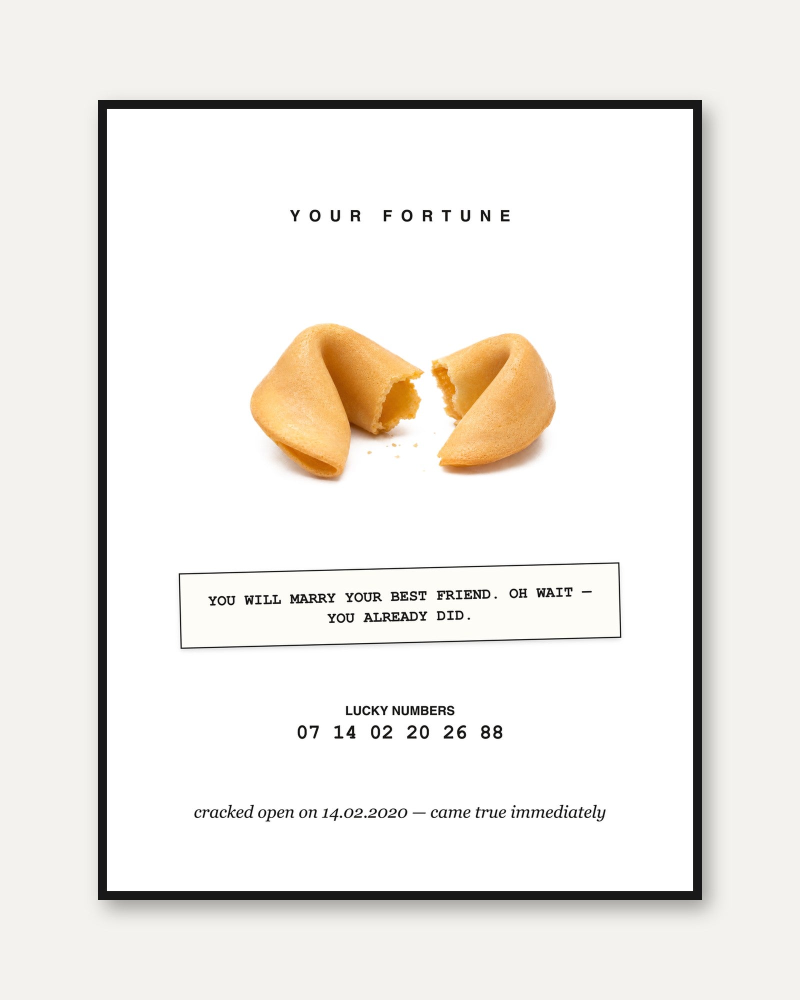 Fortune Cookie Print: Minimalist White Background Wall Art - framed