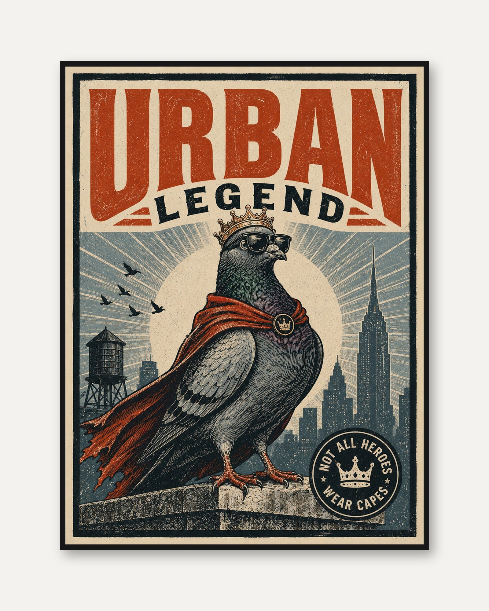 Pigeon Wall Art: Retro Propaganda Poster - framed