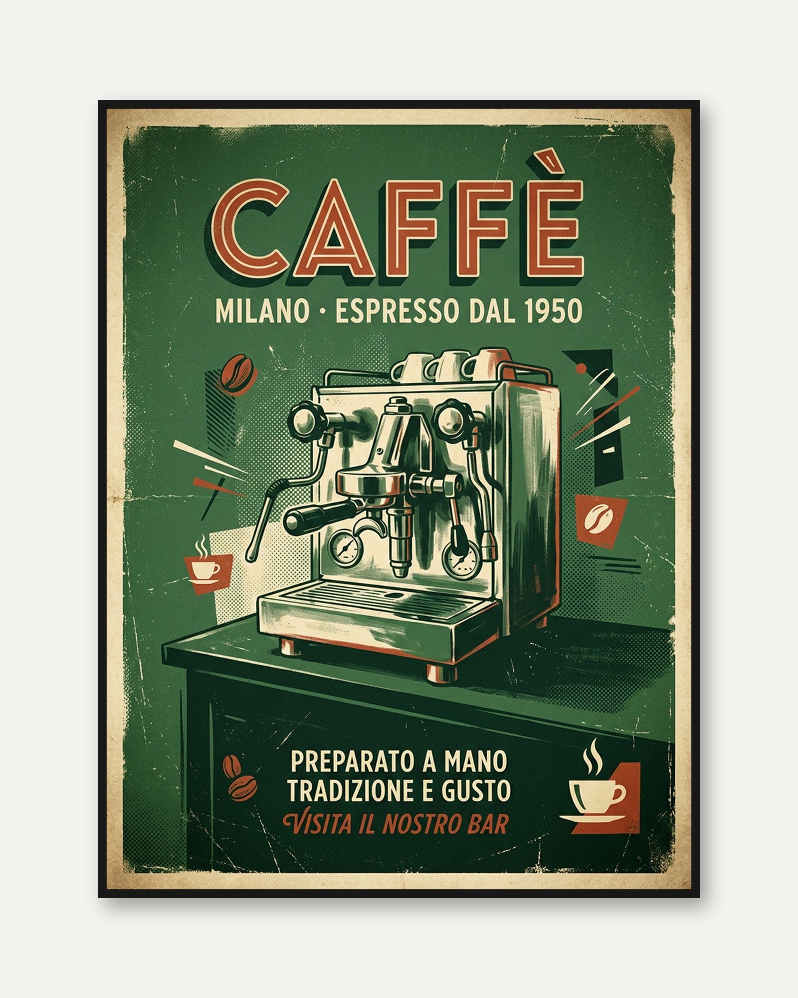 Vintage Espresso Machine Poster — Retro Italian Café Art - framed