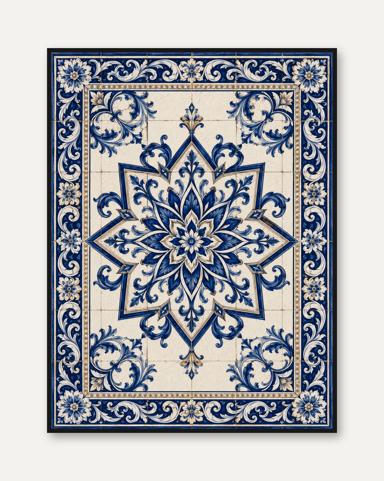 Blue Tile Wall Art – Portuguese Azulejo Print - framed