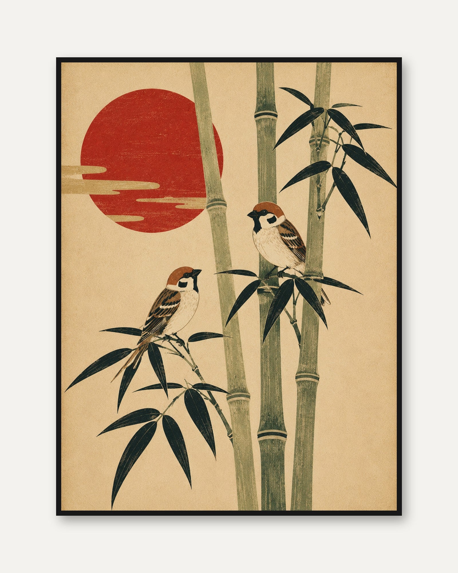 Japanese Sparrows Art Print - framed