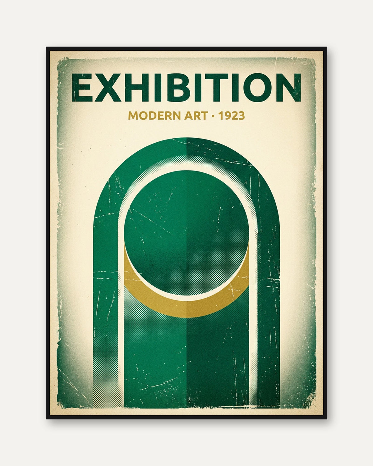 Modern Art Exhibition Poster: Geometric Green Gold Design 1923 - framed
