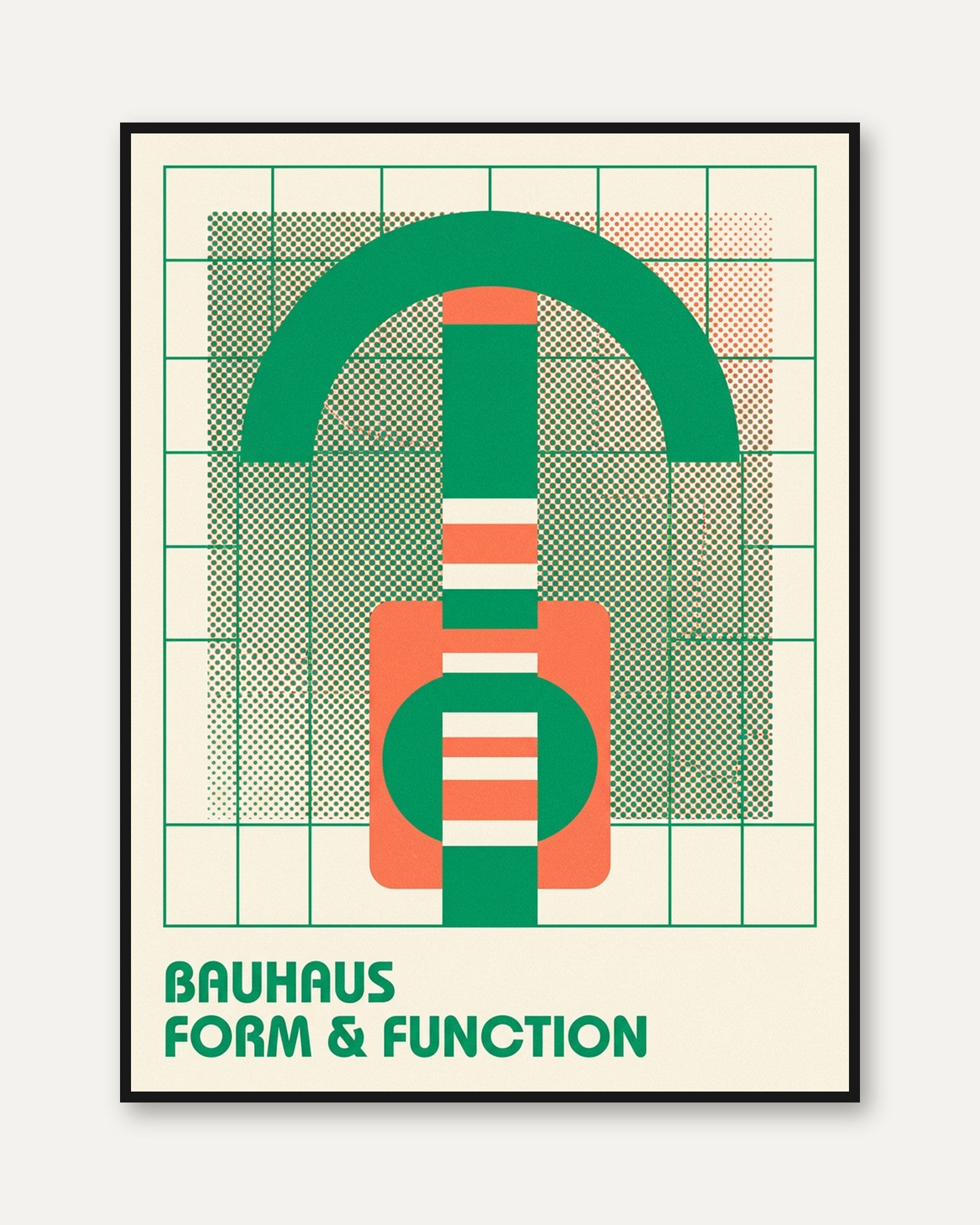 Bauhaus Form and Function Poster: Green Geometric Design Print - framed