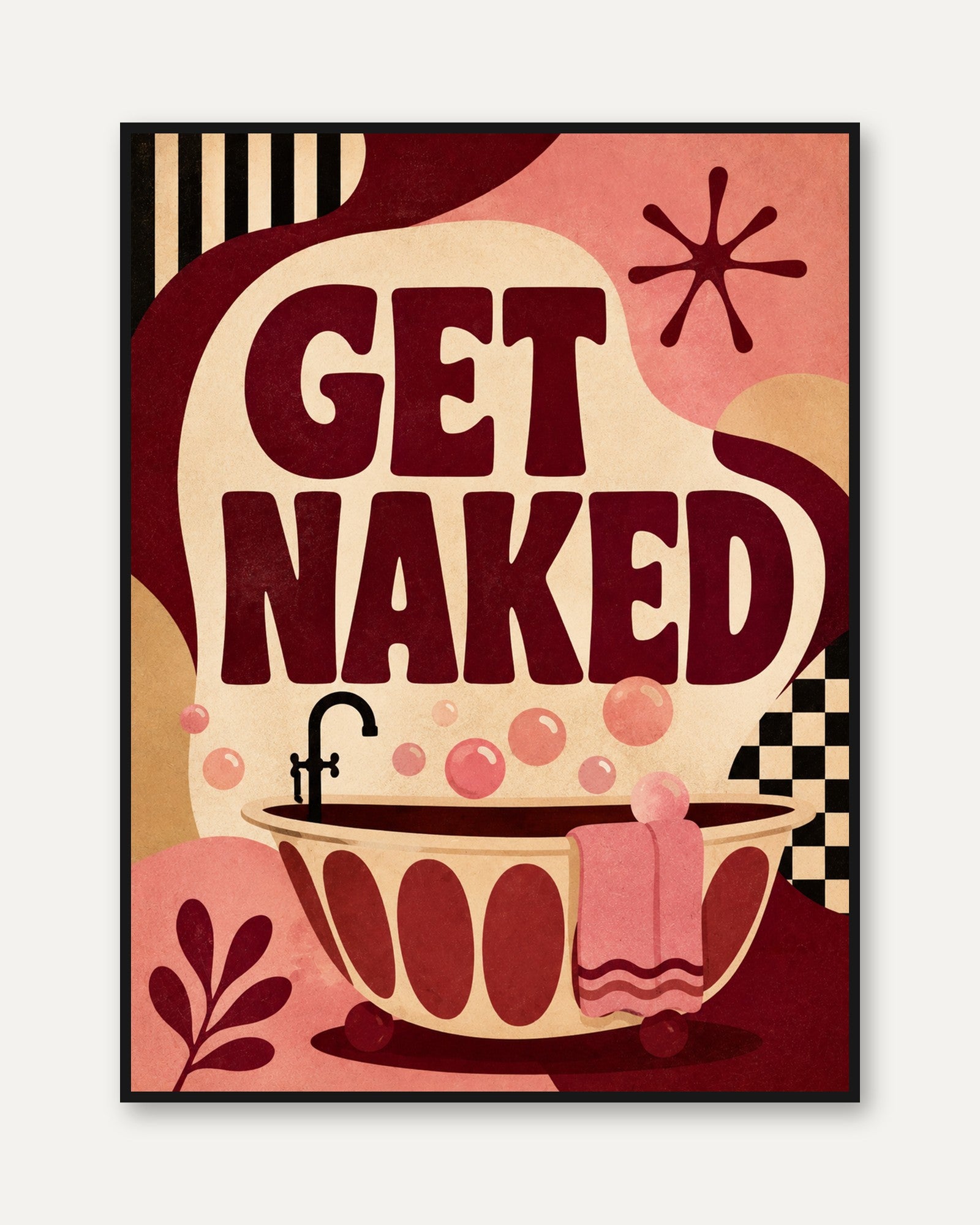 Get Naked Bathroom Print – Retro Bathtub - framed