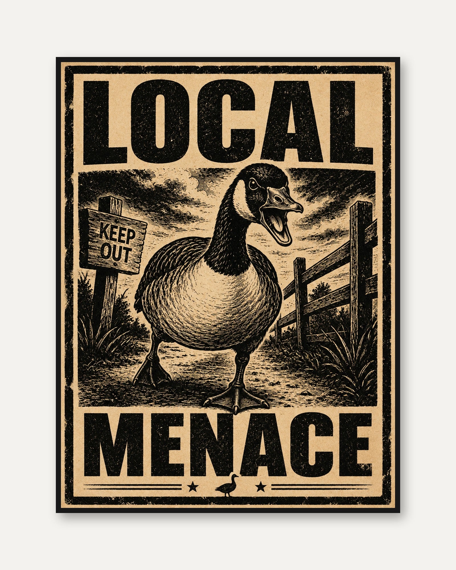 Local Menace Goose Print: Vintage Propaganda Poster Art - framed