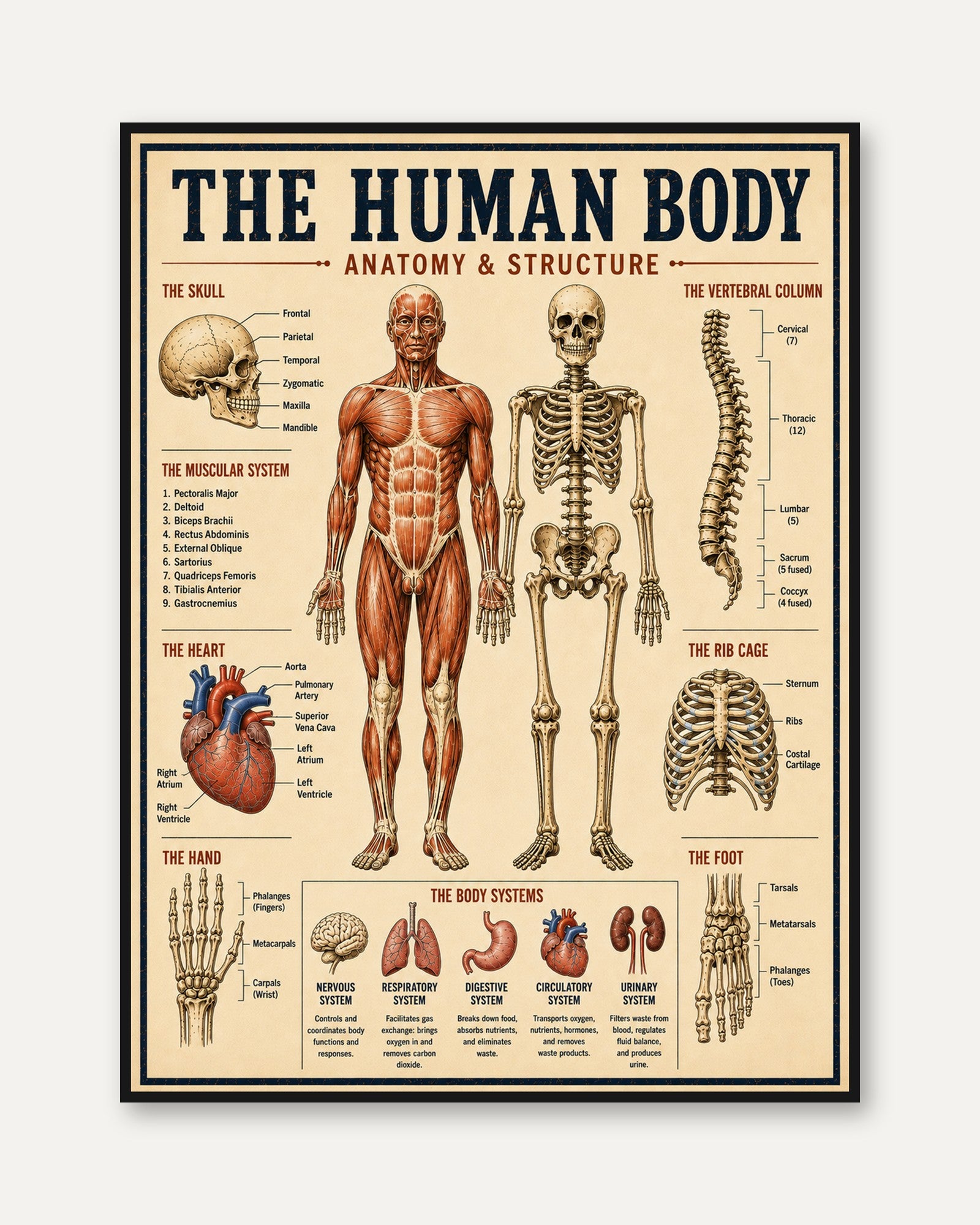Human Anatomy Poster – Educational Science Print - framed