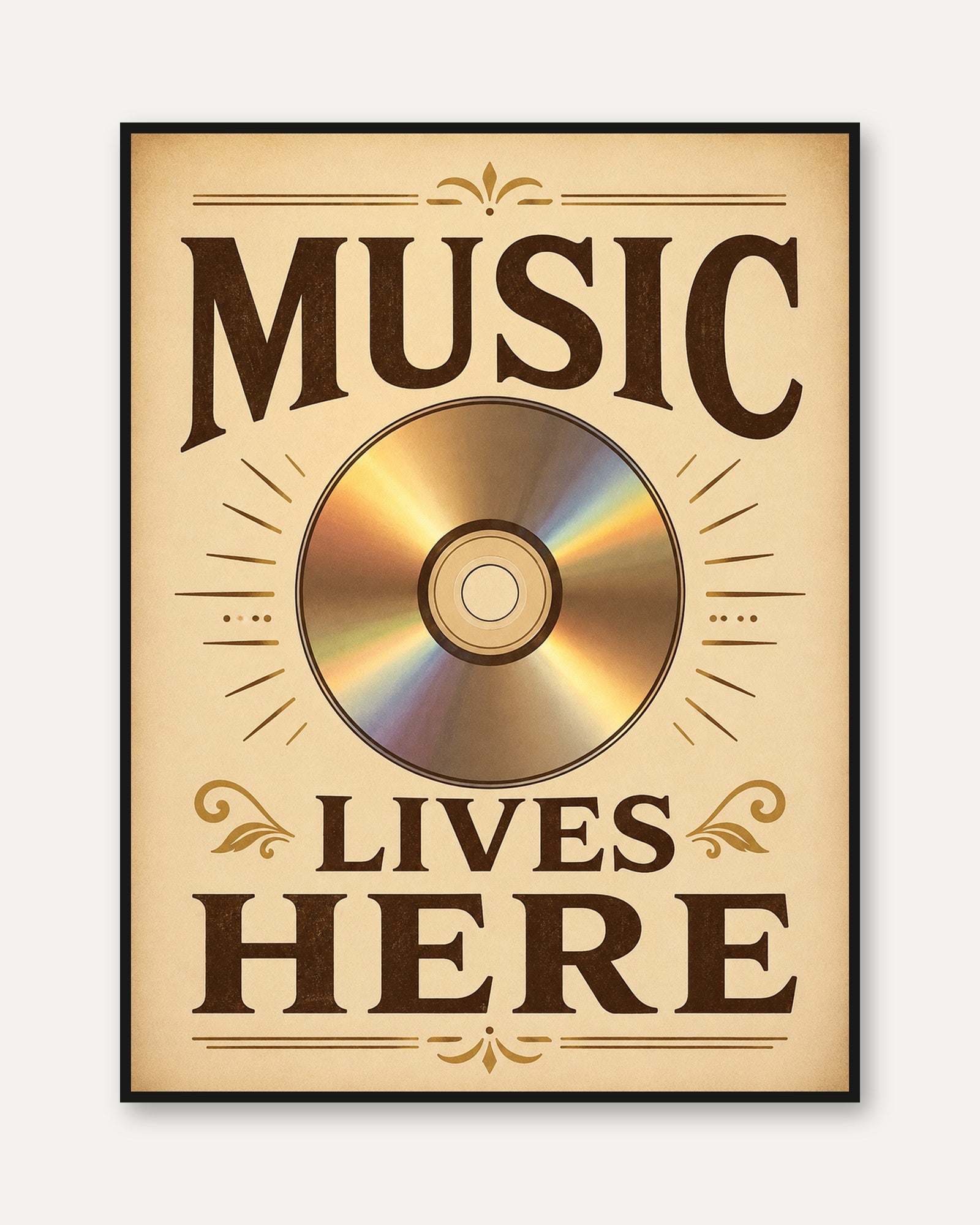 Vintage Typography Music Print - framed