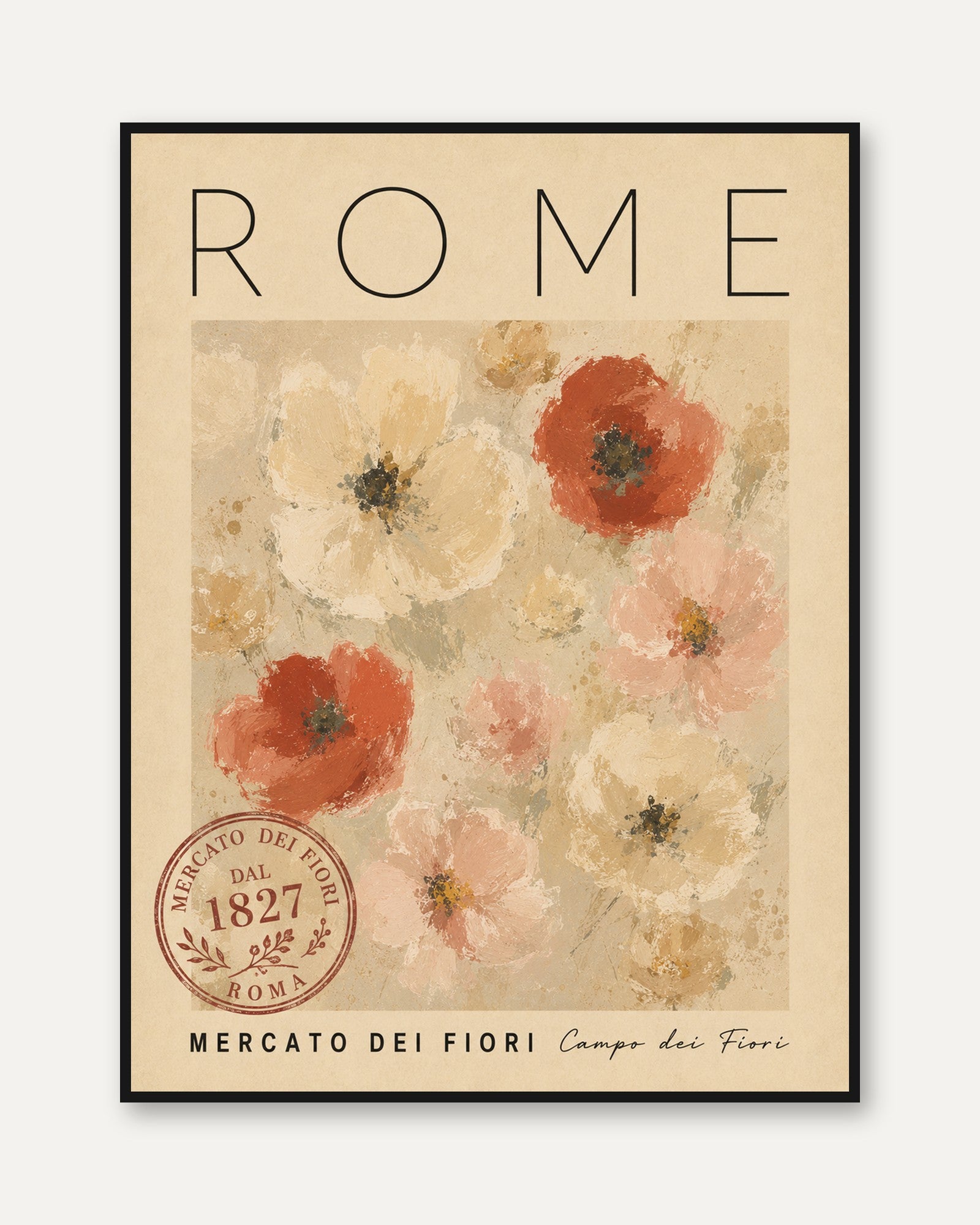 Rome Travel Poster – Vintage Floral Wall Art - framed
