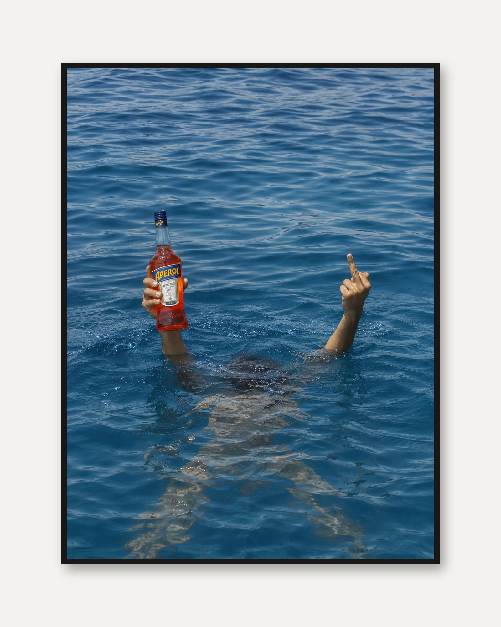 Aperol in Blue Waters Art Print: Contemporary Surreal Photography - framed