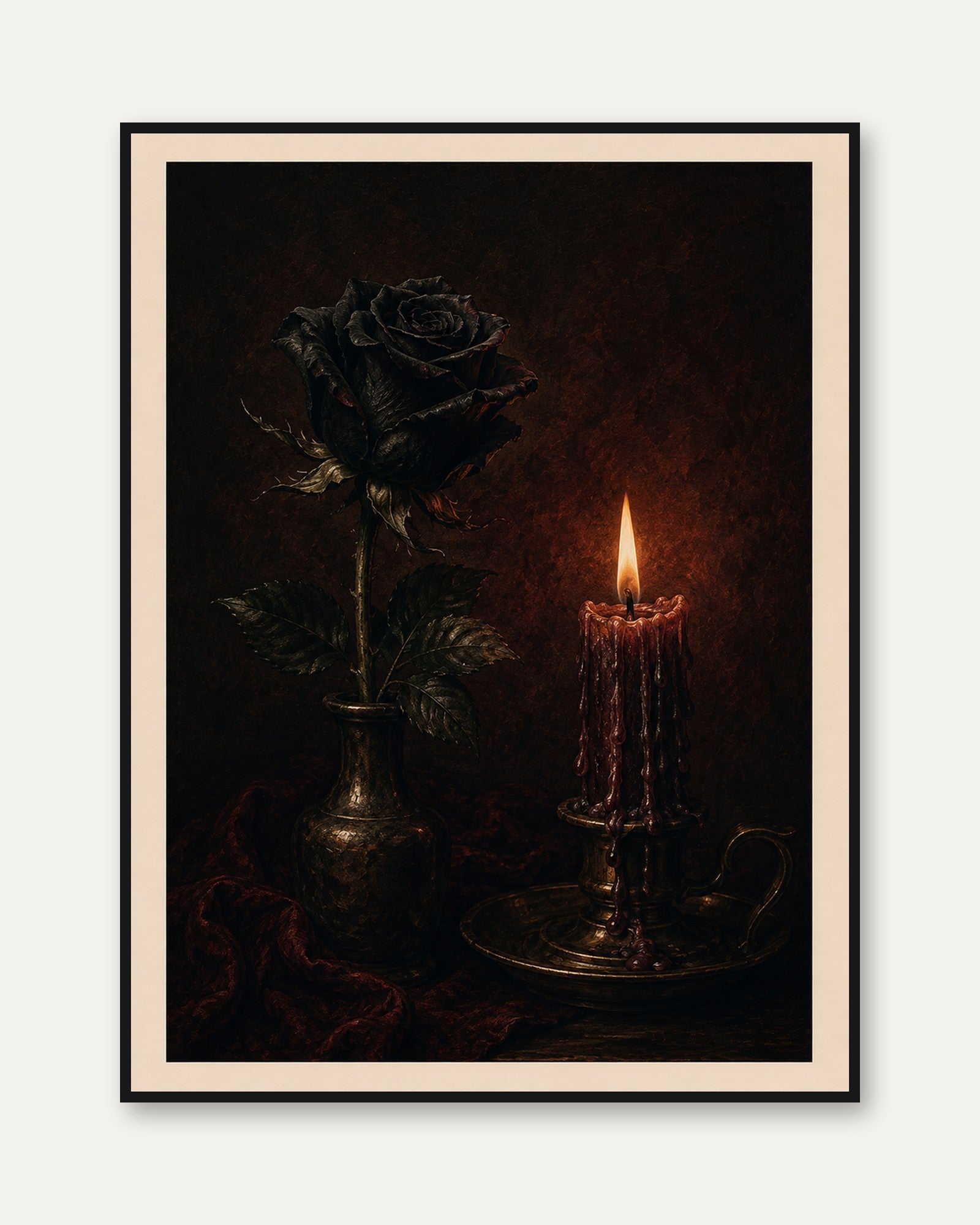 Dark Rose Wall Art – Gothic Candle Print - framed
