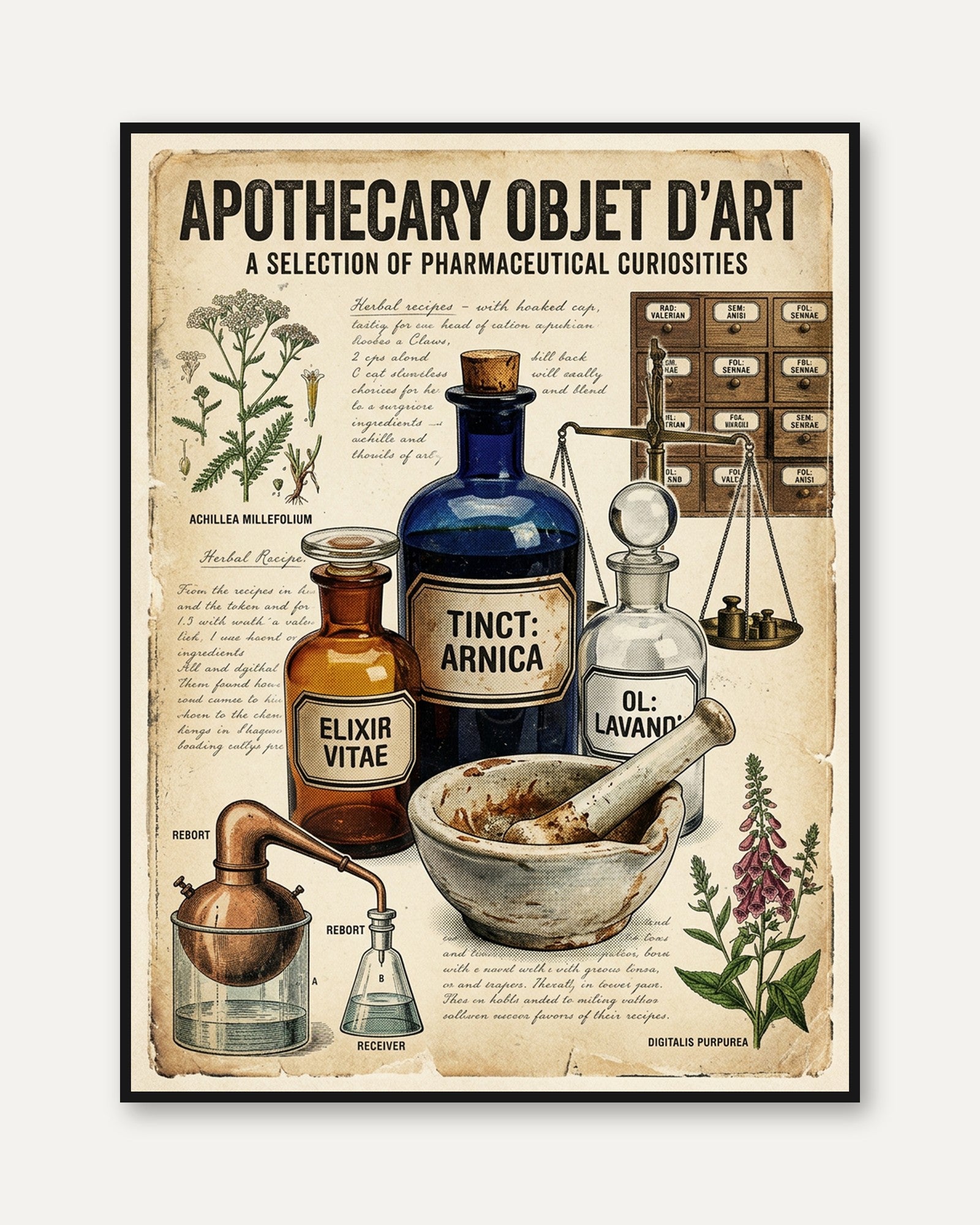 Apothecary Poster Print — Vintage Pharmaceutical Curiosities - framed