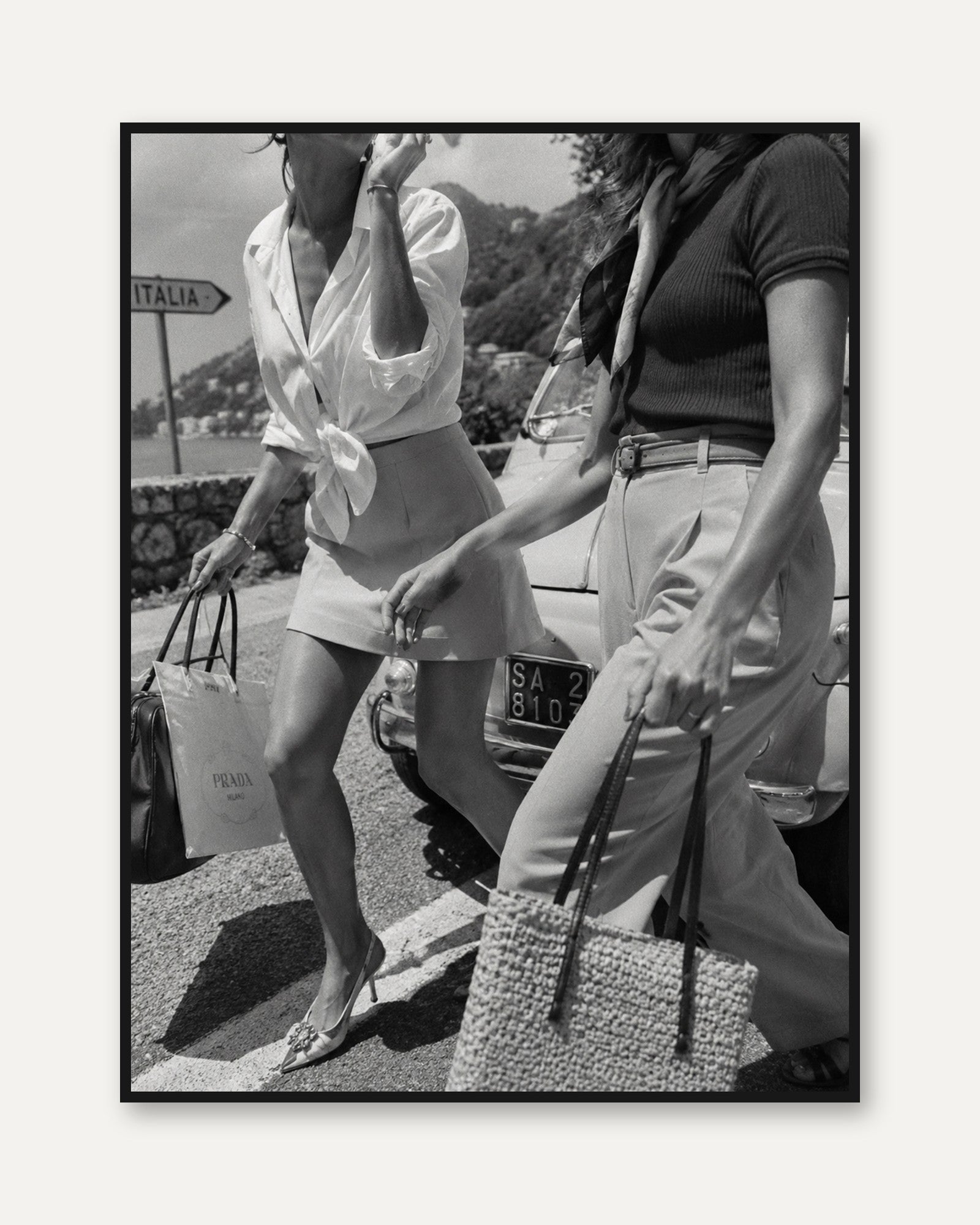 Italian Riviera Fashion Photography: Vintage Black and White Print - framed