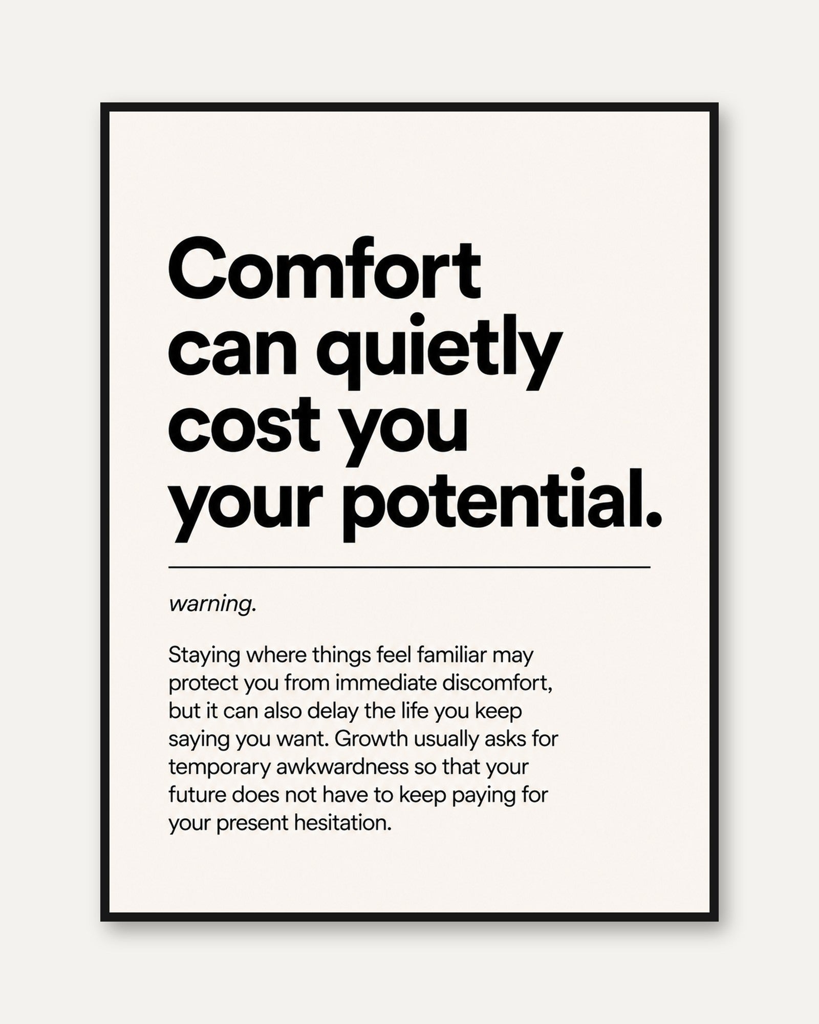 Motivational Typography Print — Comfort & Growth Quote - framed