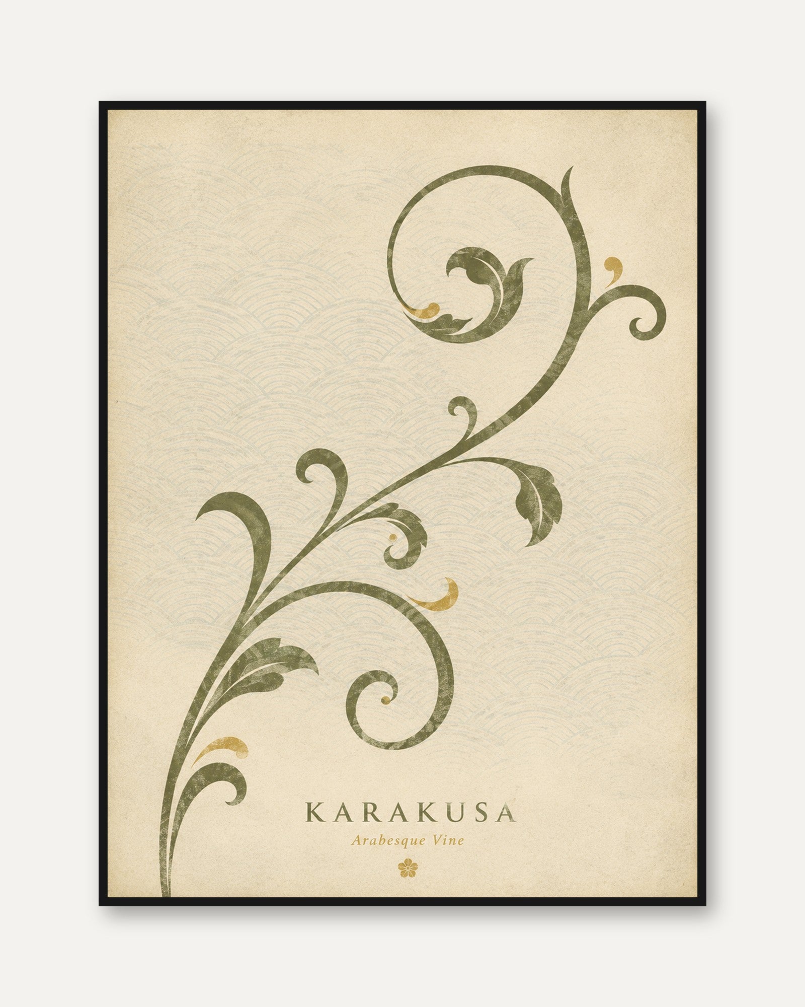 Botanical Wall Art: Karakusa Vine Pattern - framed
