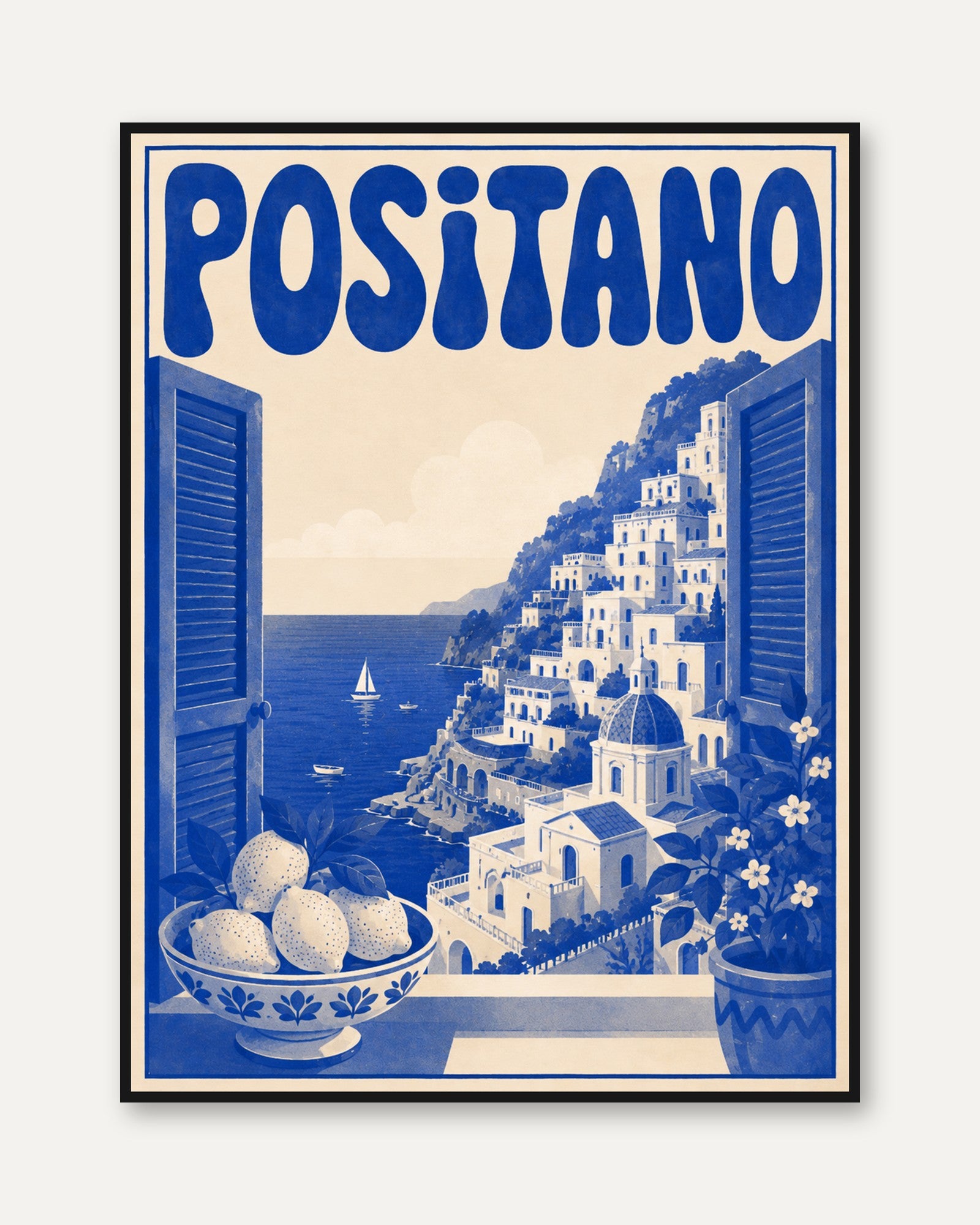 Positano Travel Poster Print: Vintage Italian Coastal Art - framed