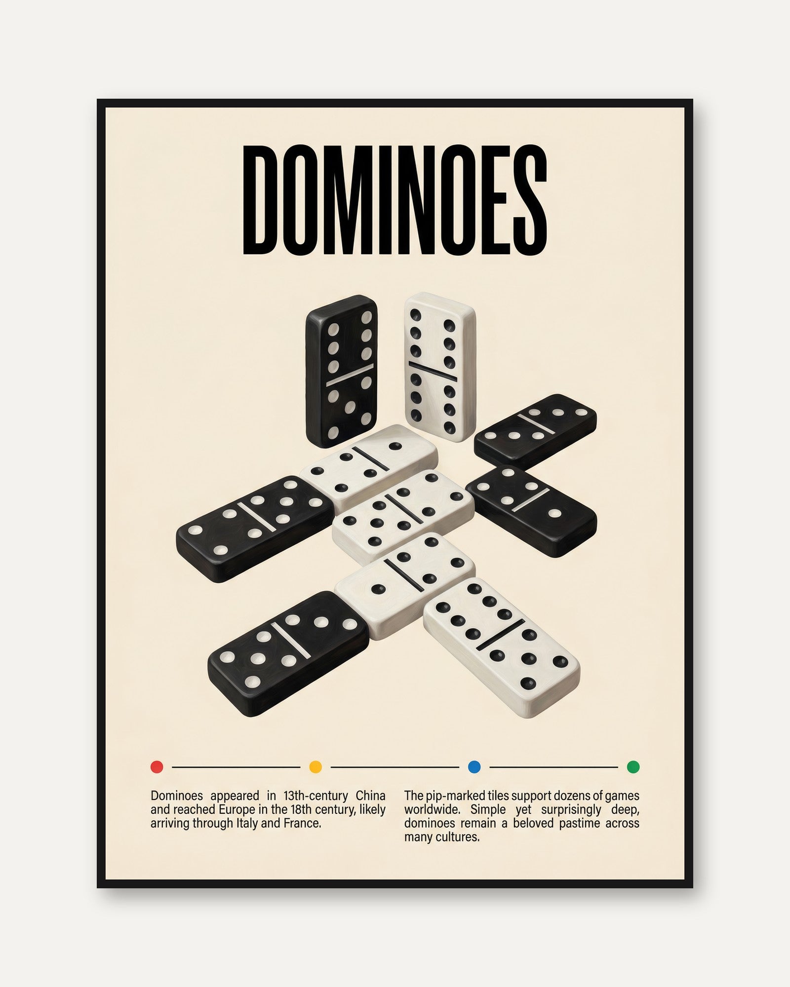 Masculine Wall Art Vintage Dominoes Poster — Educational Game Print - framed