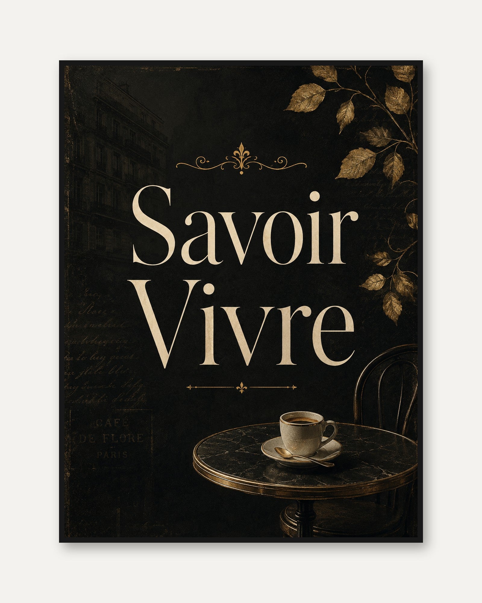 French Cafe Wall Art – Savoir Vivre Print - framed