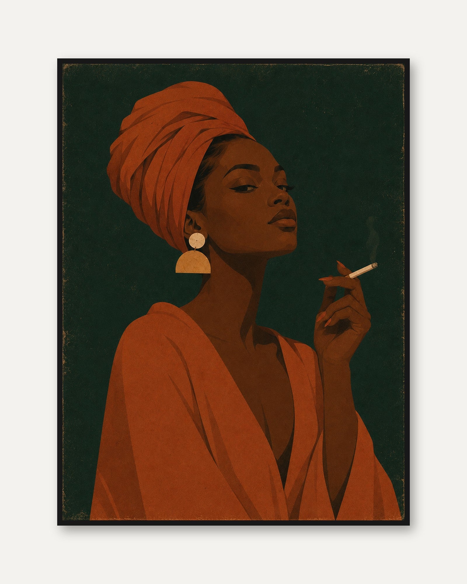Orange Headwrap Portrait: Vintage Modernist African American Art - framed