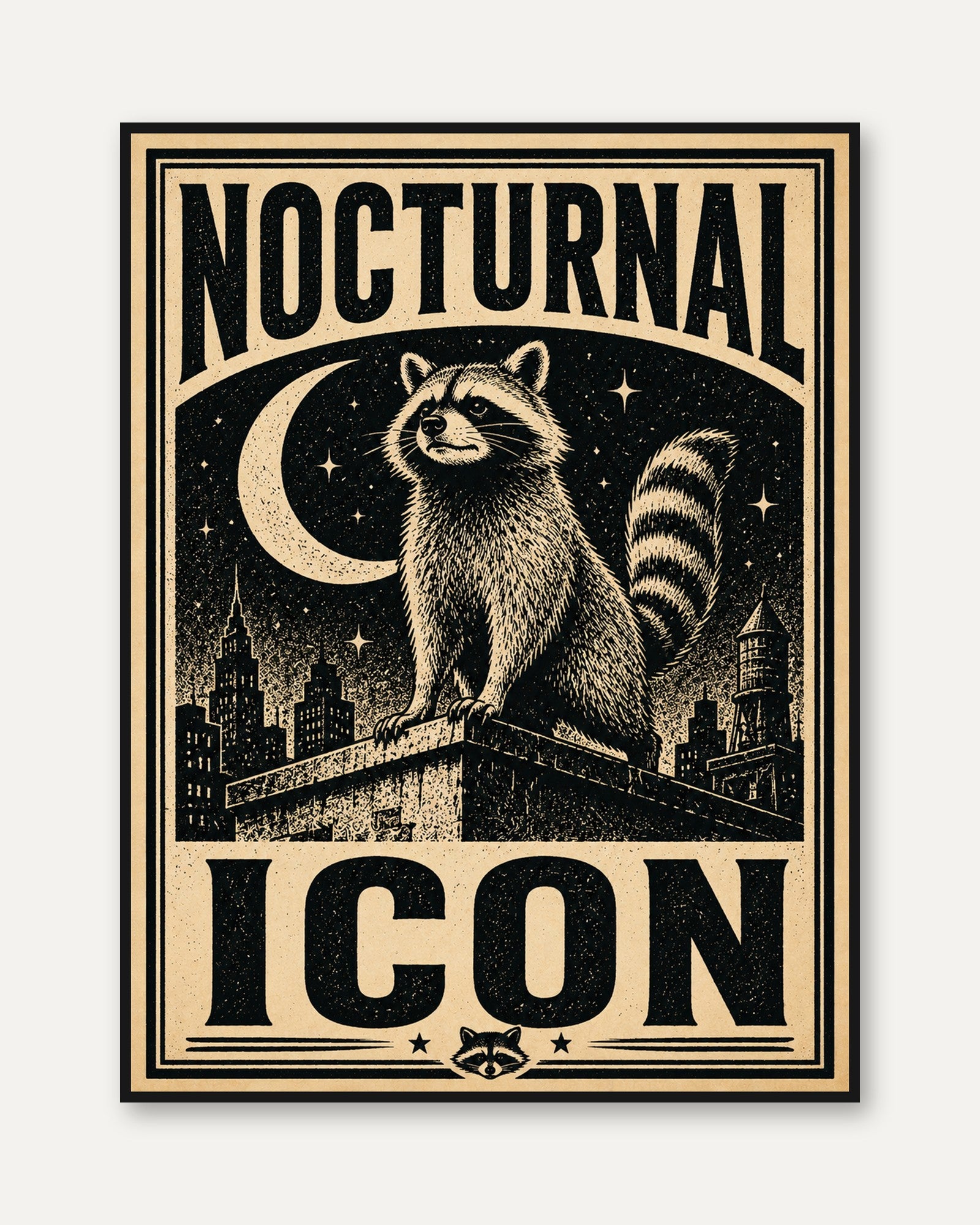 Raccoon Poster Print: Mid-Century Style - framed