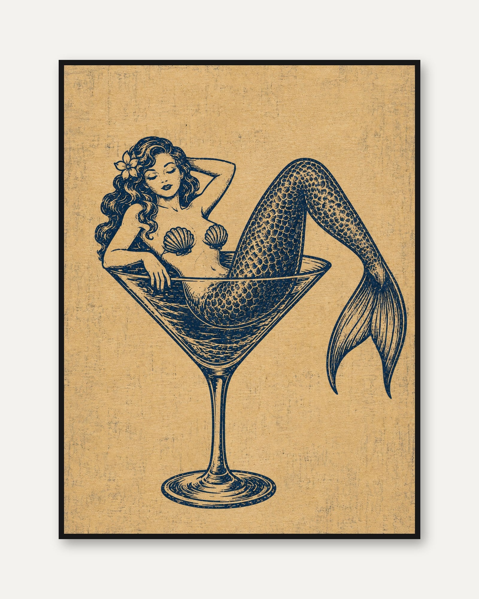 Mermaid Cocktail Glass Print - framed