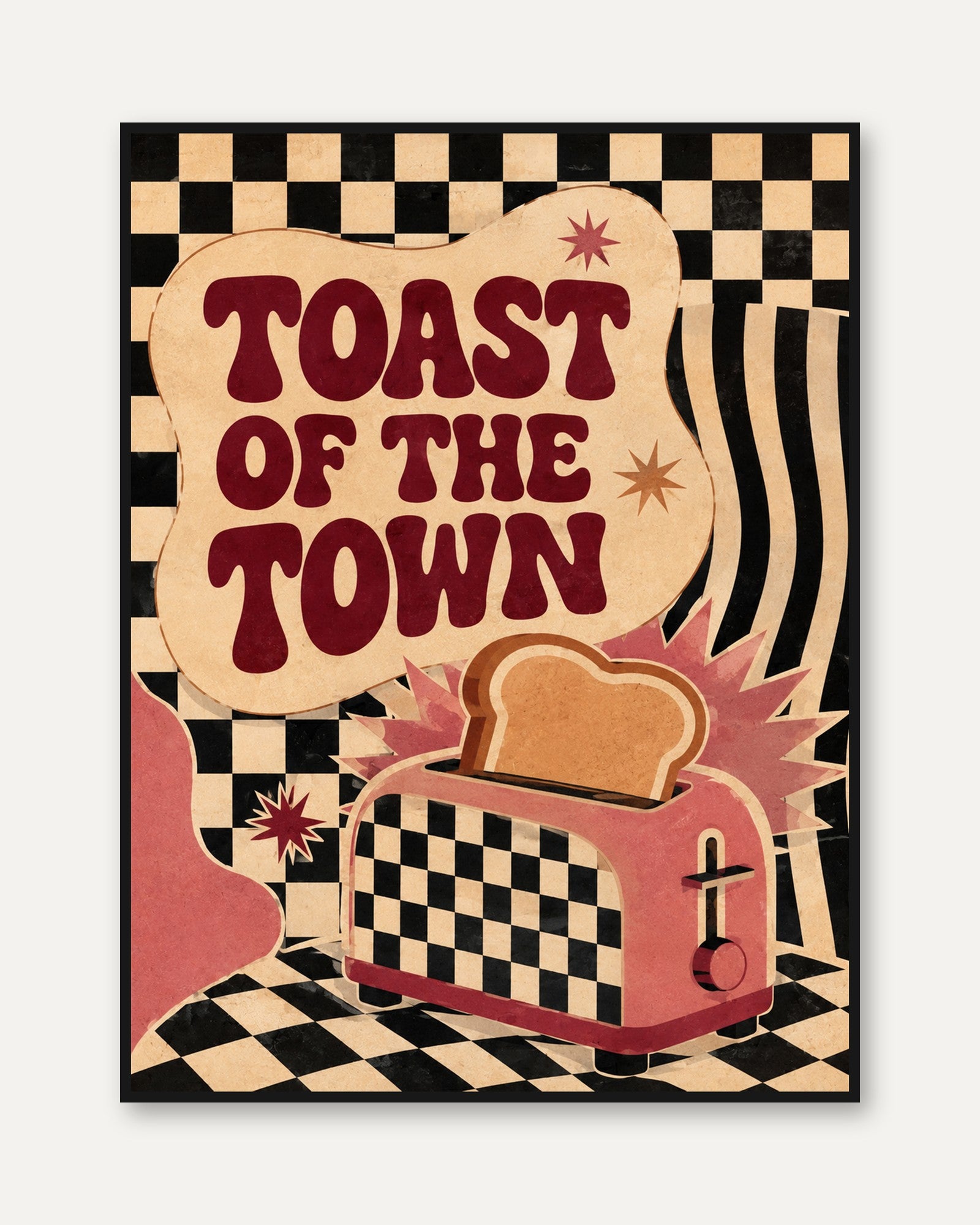 Retro Toaster Print: 1970s Checkered Pattern - framed