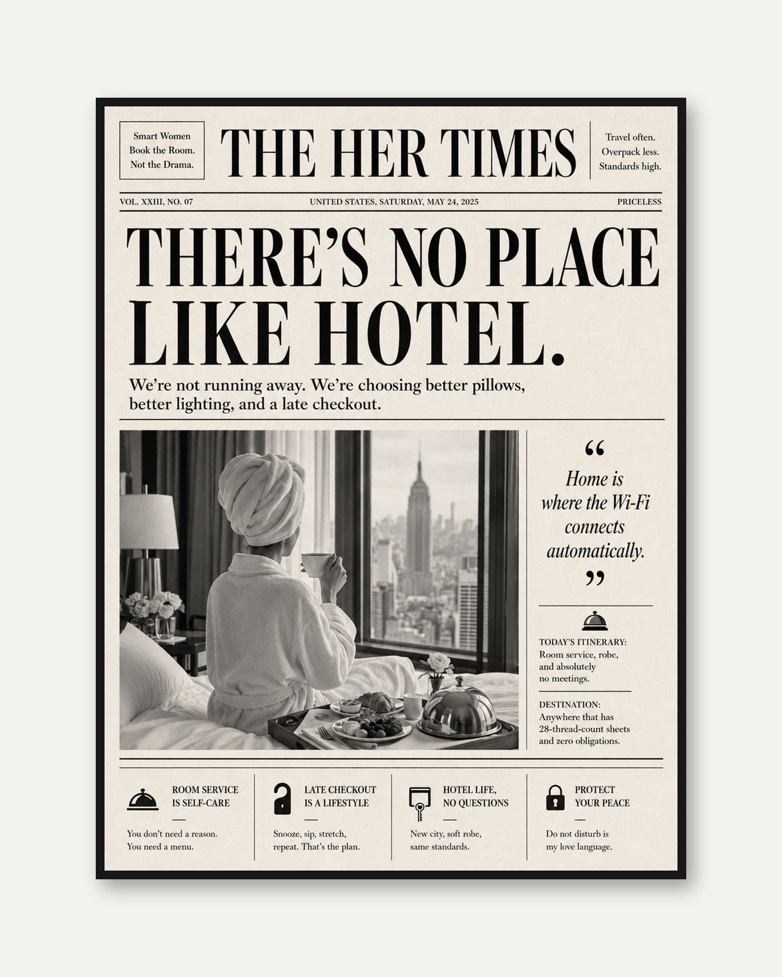 The Her Times Newspaper Print: Vintage Typography Wall Art - framed