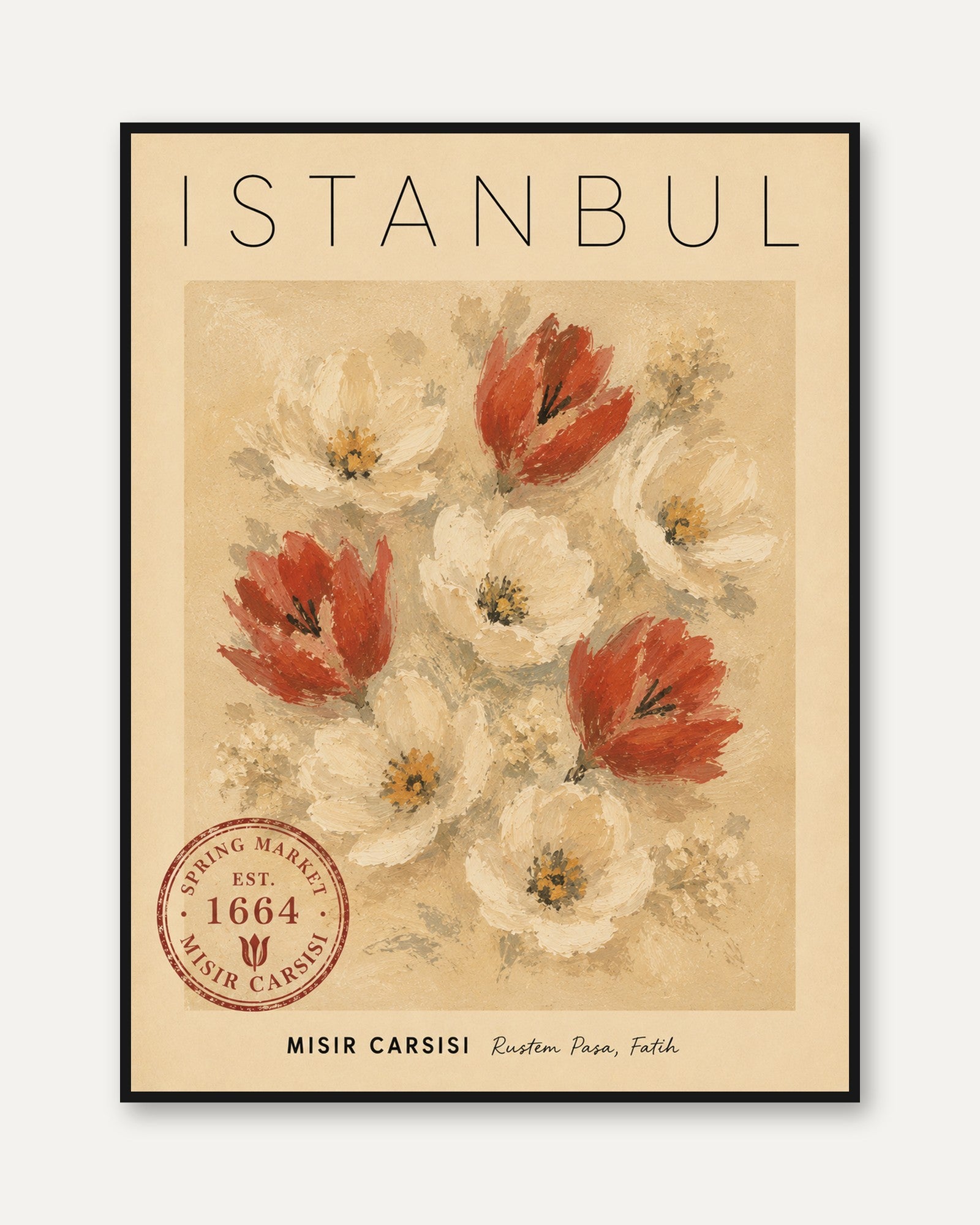 Istanbul Travel Poster – Vintage Floral Wall Art - framed