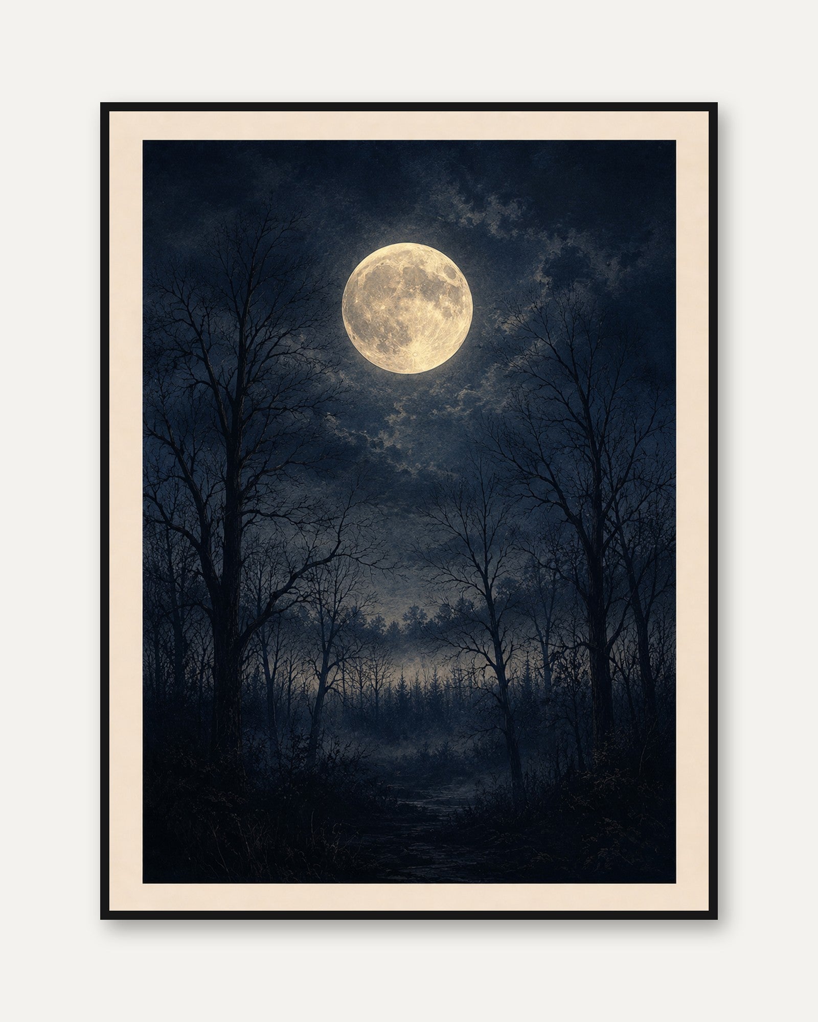 Full Moon Wall Art – Night Sky Print - framed