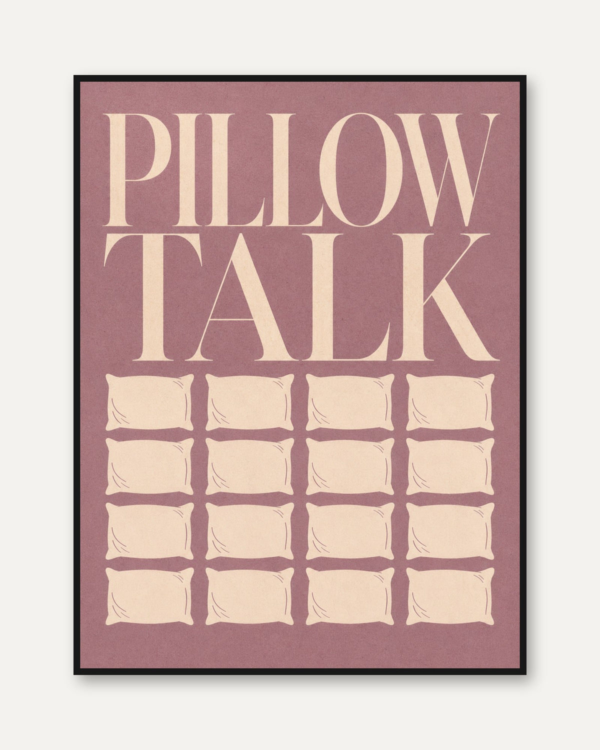 Pillow Talk Print: Playful Mauve & Cream Bedroom Wall Art - framed