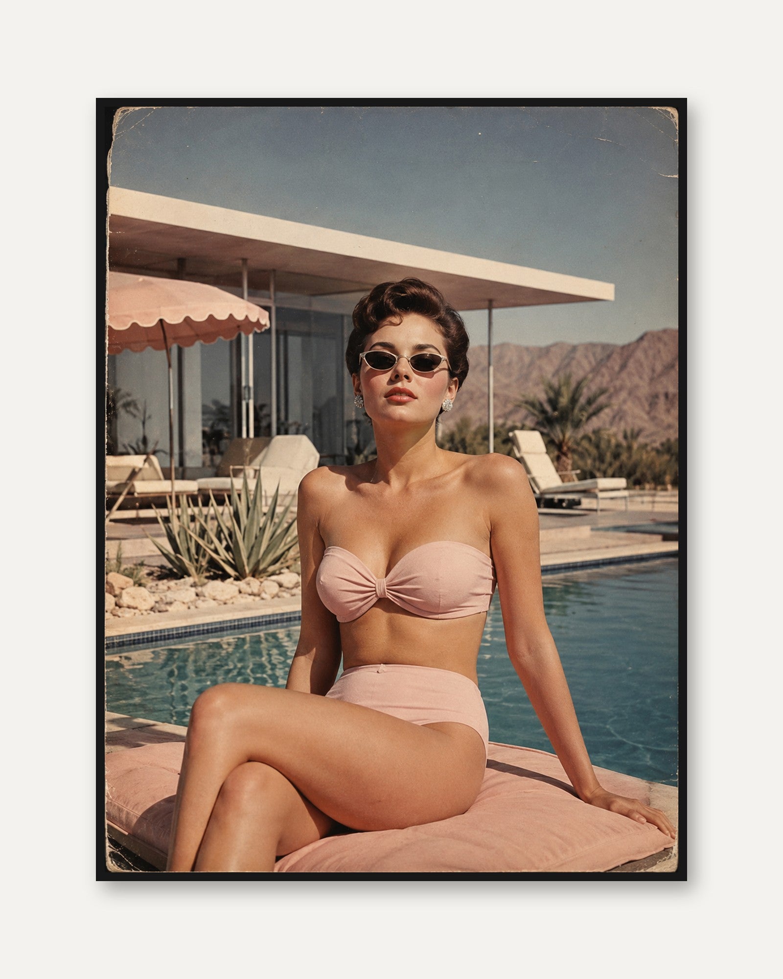 Mid-Century Poolside Glamour Print: Vintage Palm Springs Style - framed