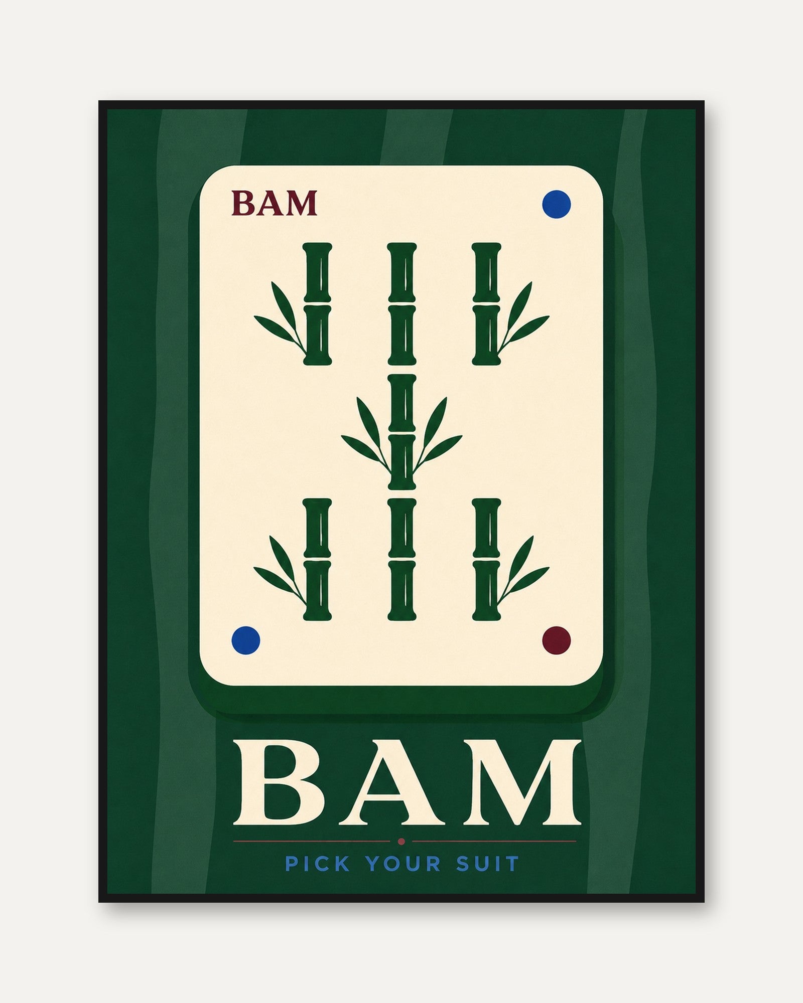 Mahjong Wall Art – Bamboo Tile Print - framed
