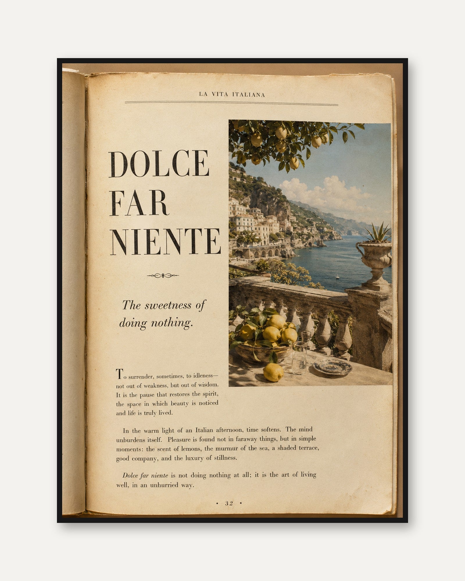 Italian Book Page Art - framed